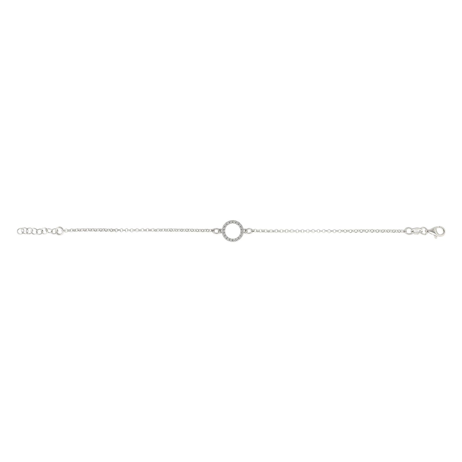 Bracelet Argent Centre cercle sertie Oxyde de Zirconium 18 plus 2 centimètres