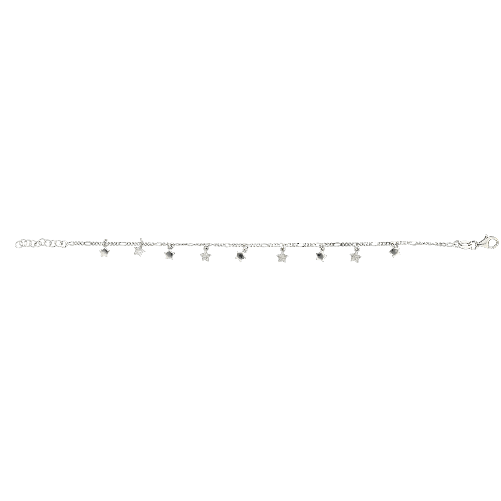 Bracelet Argent étoiles Lisse et laser 18+2cm