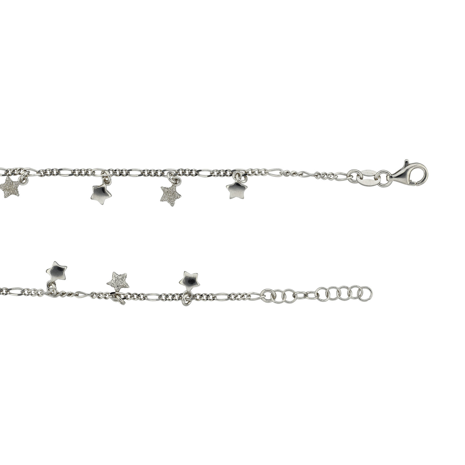Bracelet Argent étoiles Lisse et laser 18+2cm