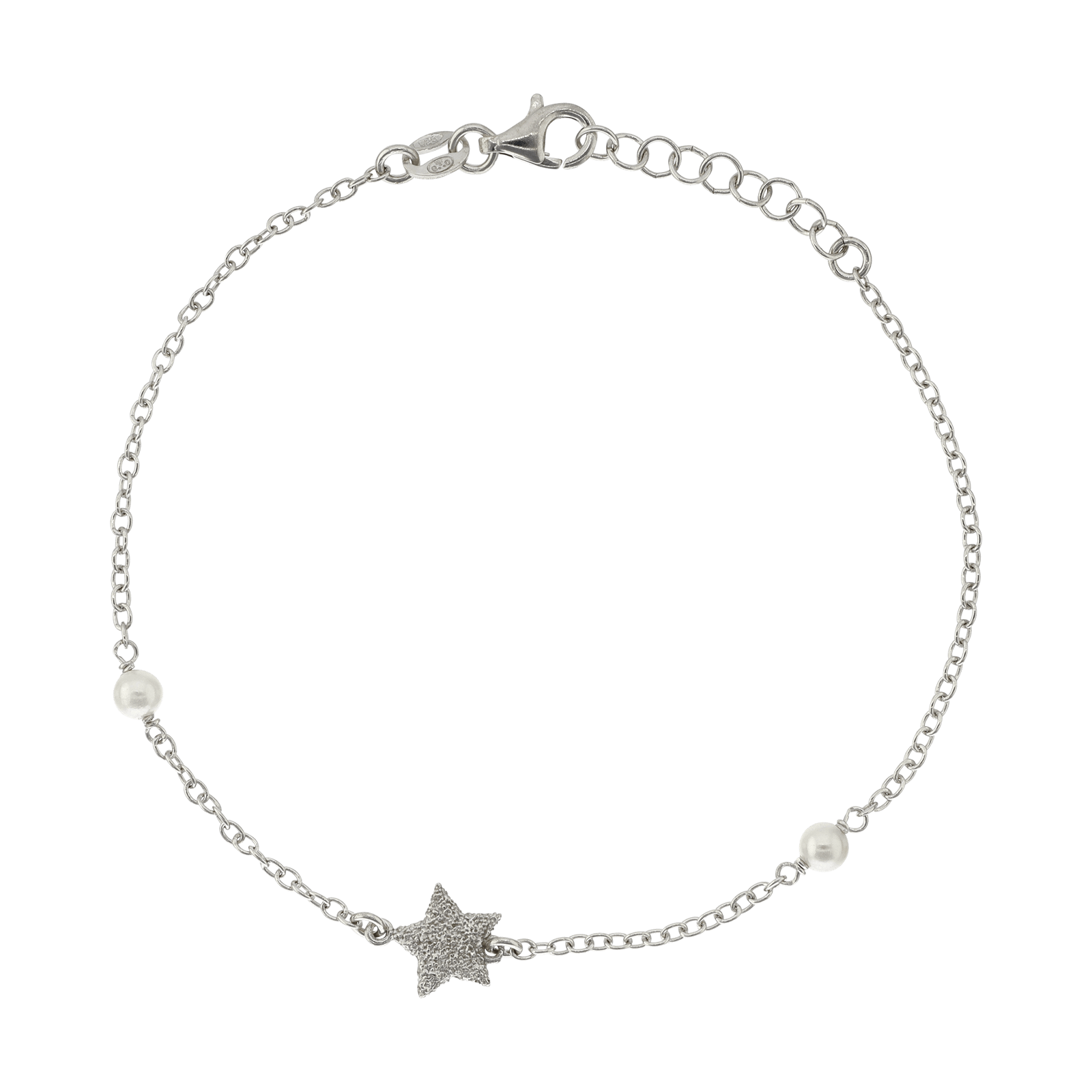 Bracelet Argent 2 perles Centre étoile laser 18+2 centimètres