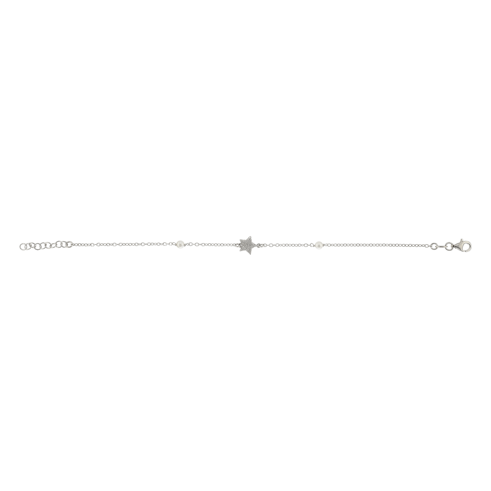 Bracelet Argent 2 perles Centre étoile laser 18+2 centimètres