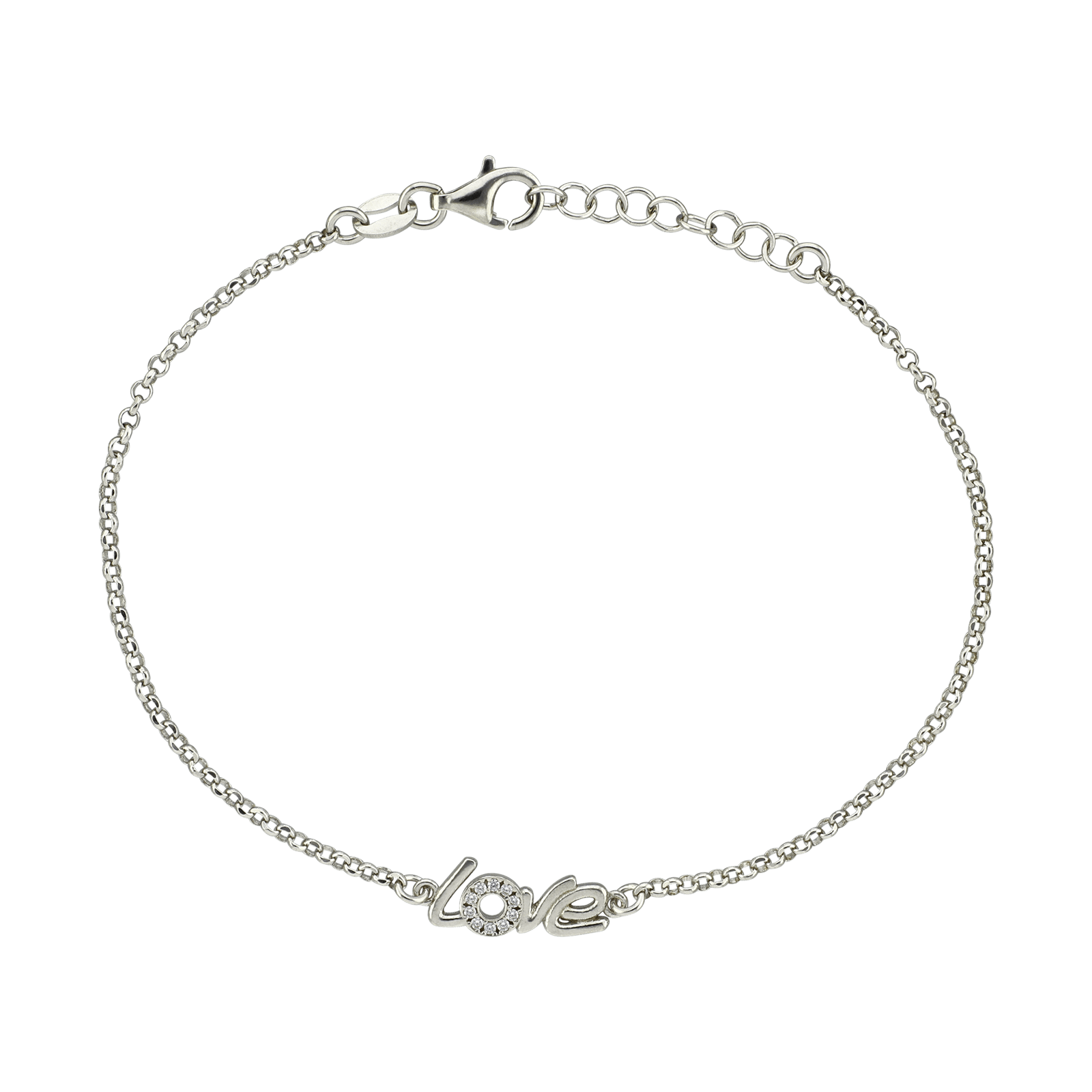bracelet Argent Centre Love et Oxyde de Zirconium 18 plus 2 centimètres