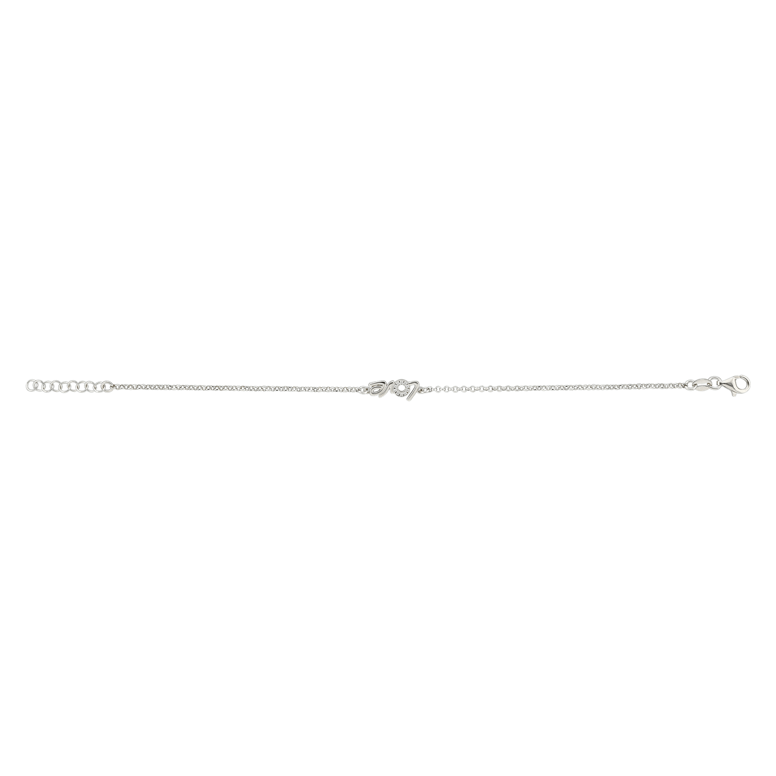 bracelet Argent Centre Love et Oxyde de Zirconium 18 plus 2 centimètres