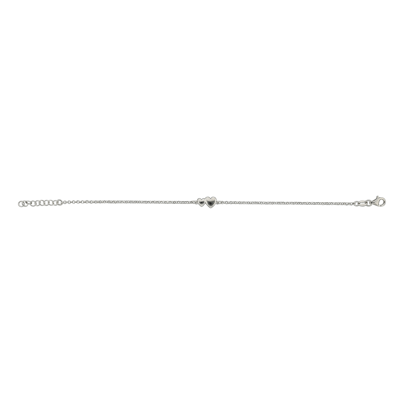 Bracelet Argent Centre 2 coeurs Lisses 18 plus 2 centimètres