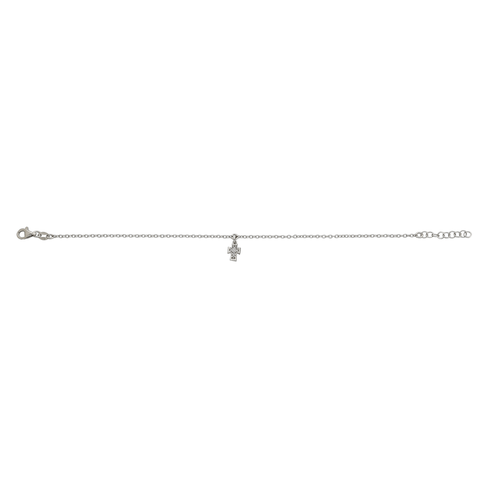 Bracelet Argent Centre breloque Croix sertie Oxyde de Zirconium 18 plus 2 centimètres