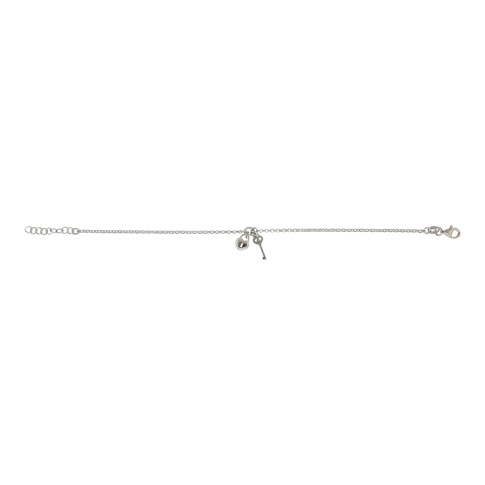 Bracelet Argent Centre clef plus cadenas coeur 18 plus 2 centimètres