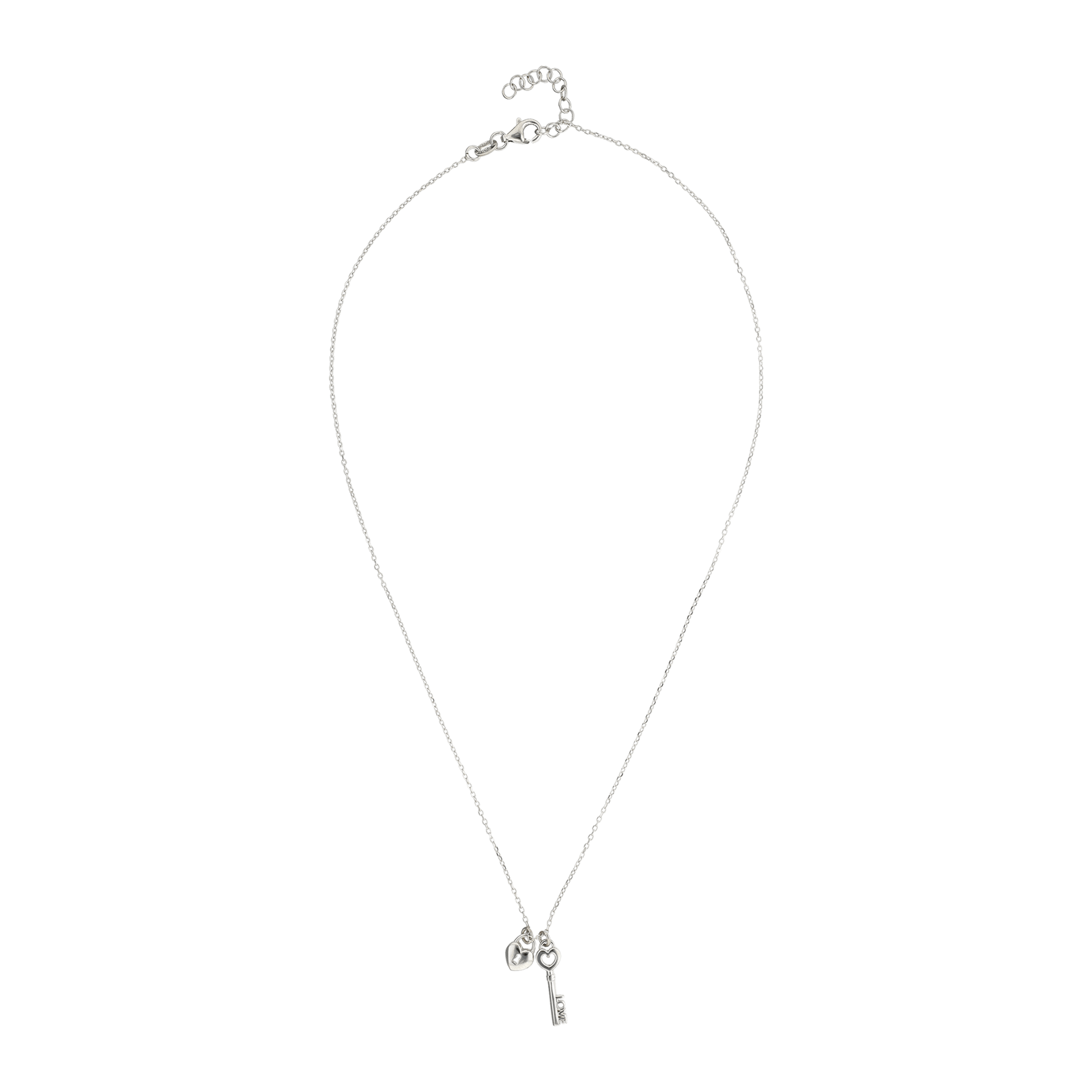 Collier Argent Centre clef plus coeur cadenas 42 plus 3 centimètres