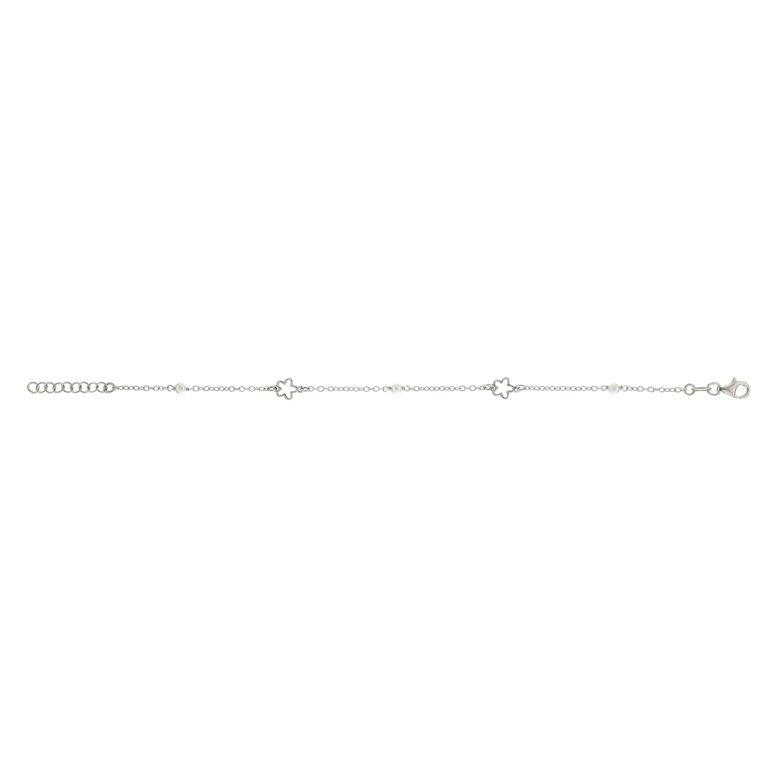 Bracelet Argent fleur plus perles blanches 18 centimètres plus 2 centimètres