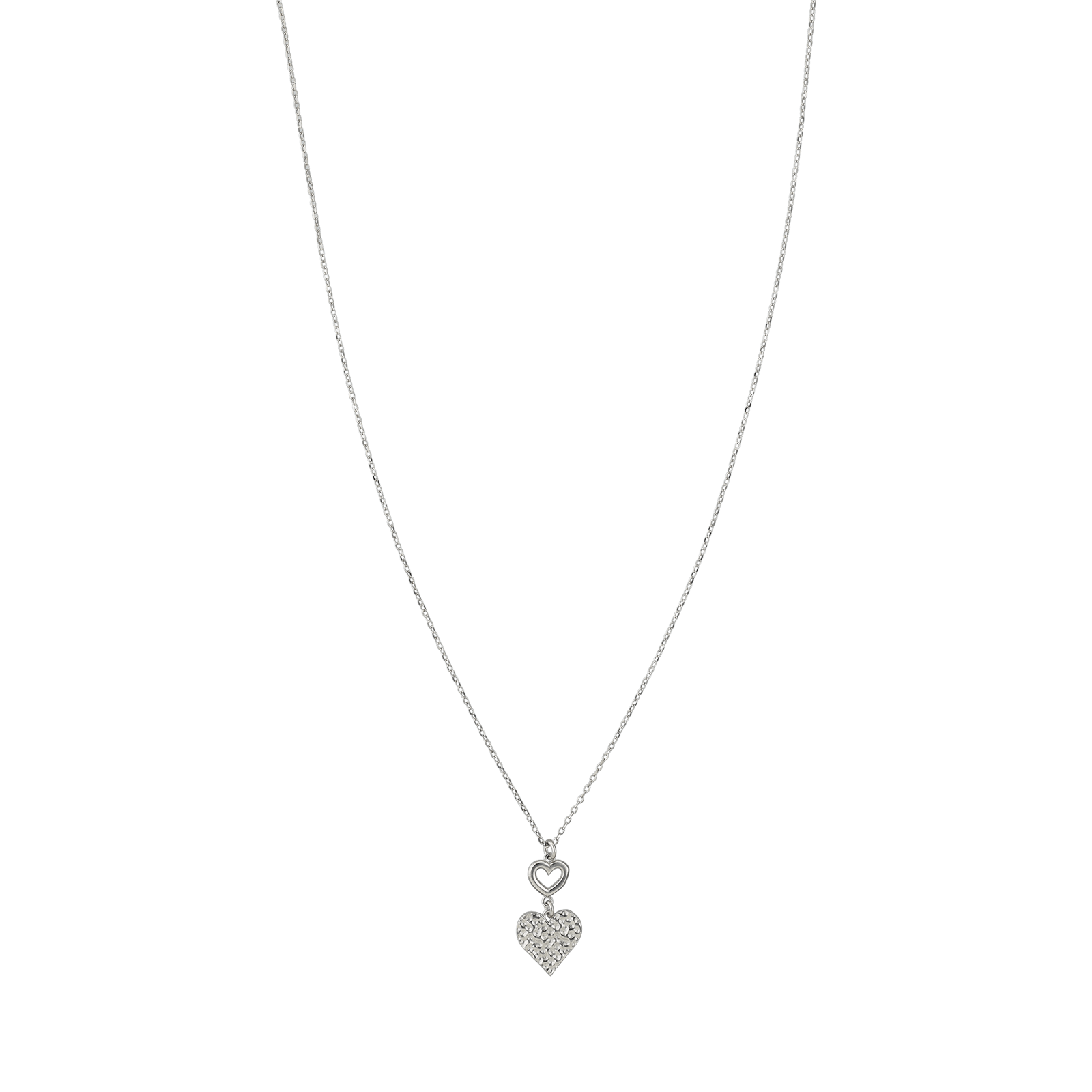 Collier Argent Centre coeur martelée 42 plus 3 centimètres