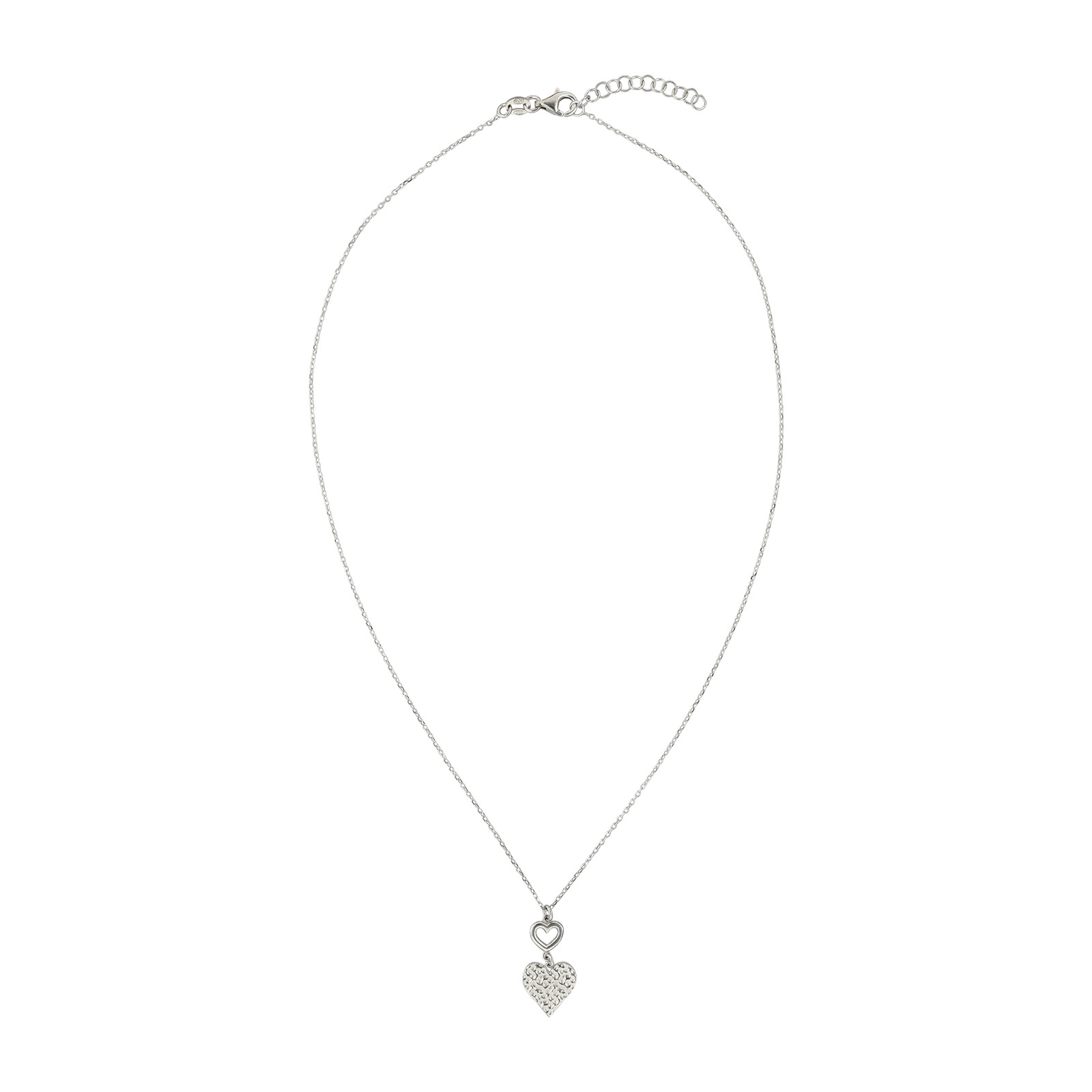 Collier Argent Centre coeur martelée 42 plus 3 centimètres