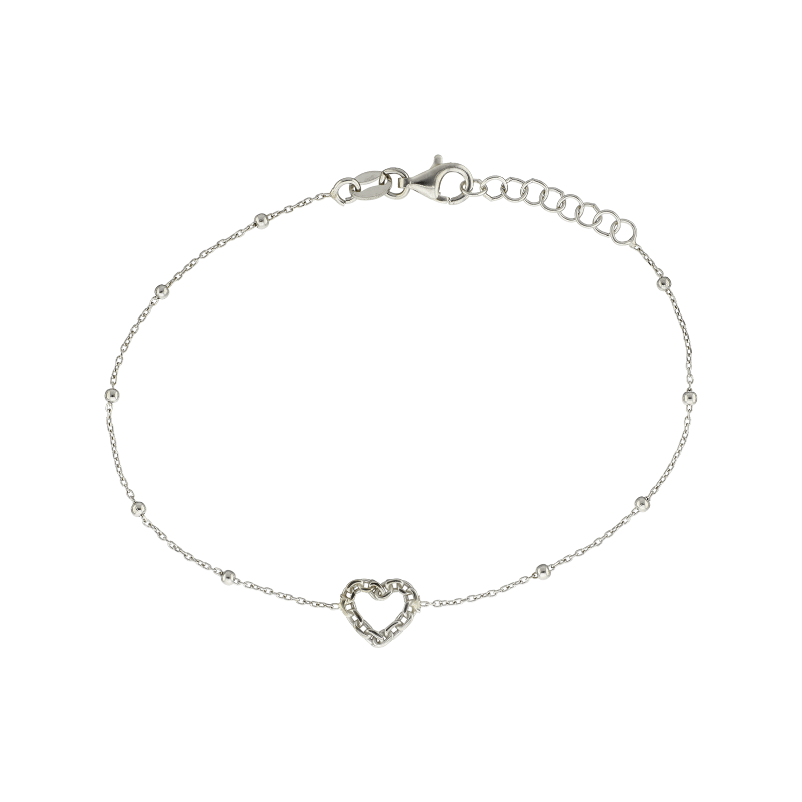 Bracelet Argent boule Centre coeur ajouré 18 centimètres plus 2 centimètres