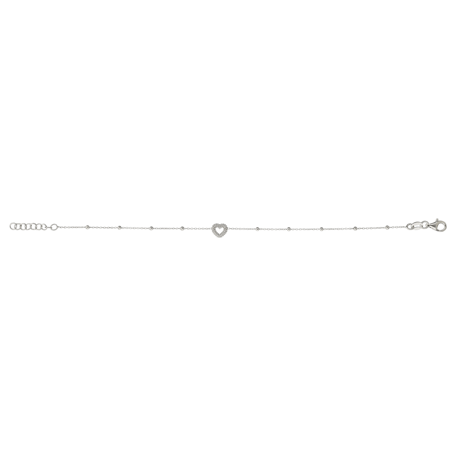 bracelet argent boules centre coeur texturée 18 centimètres plus 2 centimètres