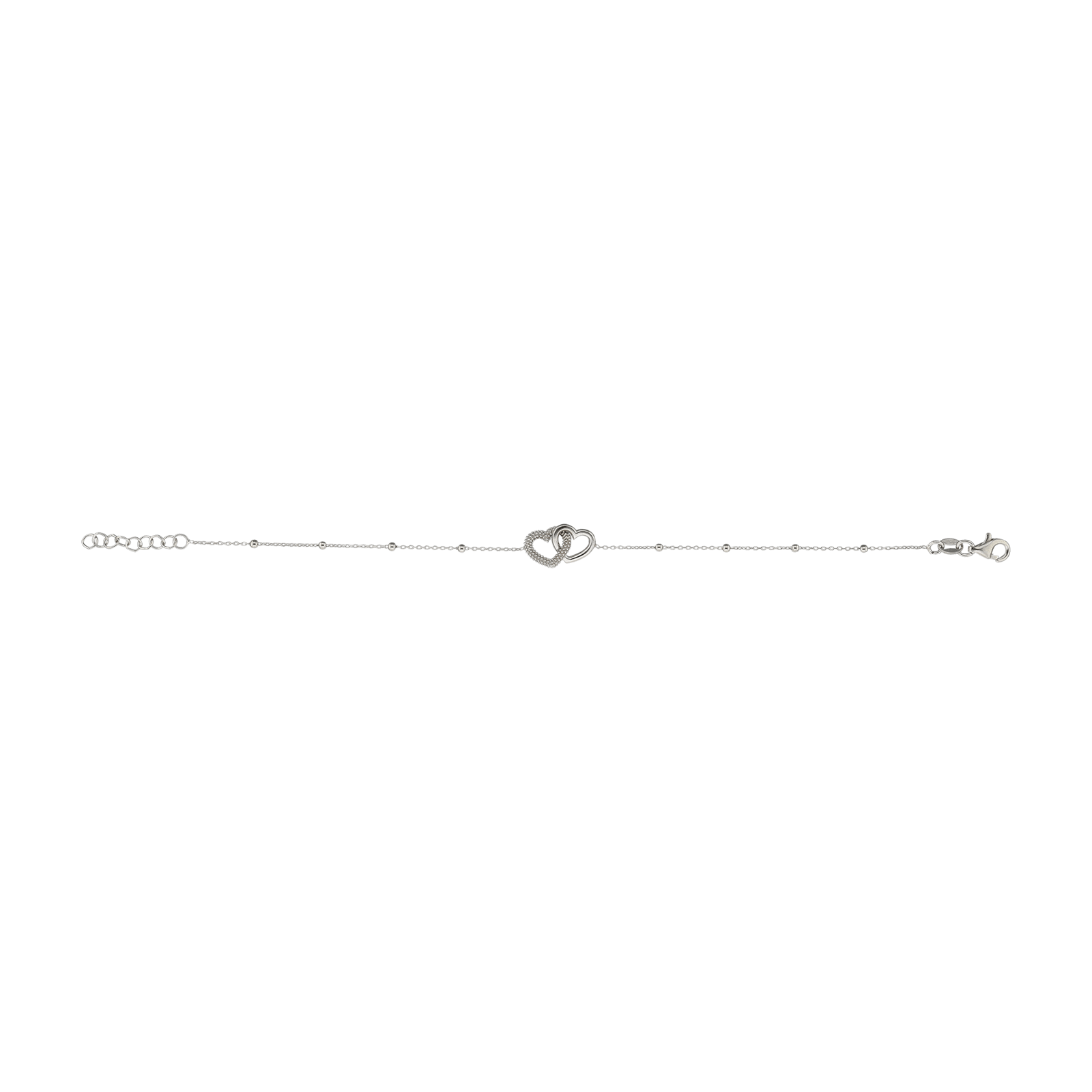 bracelet Argent blé coeurs Lisse et texture entrelacés 18 centimètres plus 2 centimètres