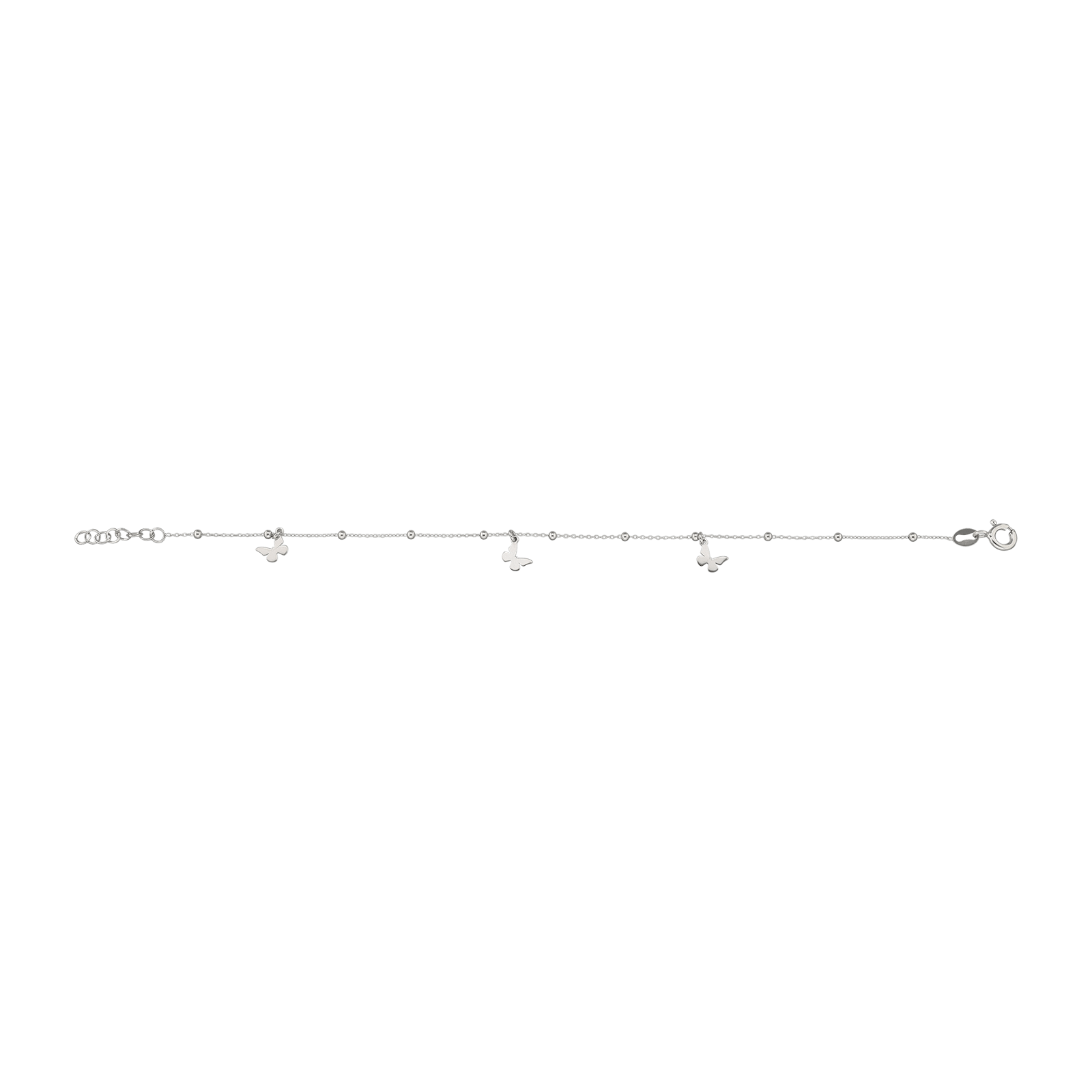 Bracelet Argent trois breloques papillons 18 centimètres plus 2 centimètres