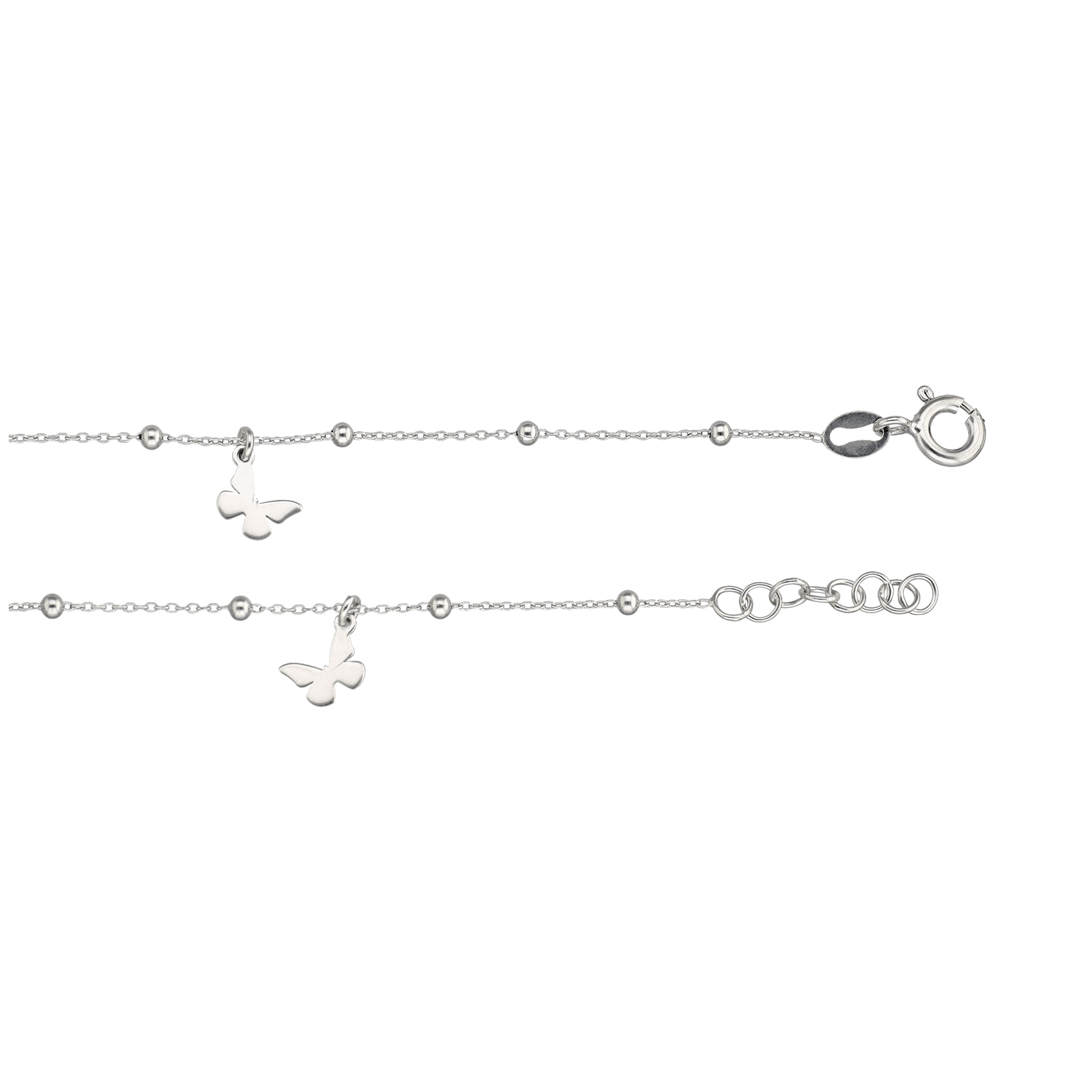 Bracelet Argent trois breloques papillons 18 centimètres plus 2 centimètres