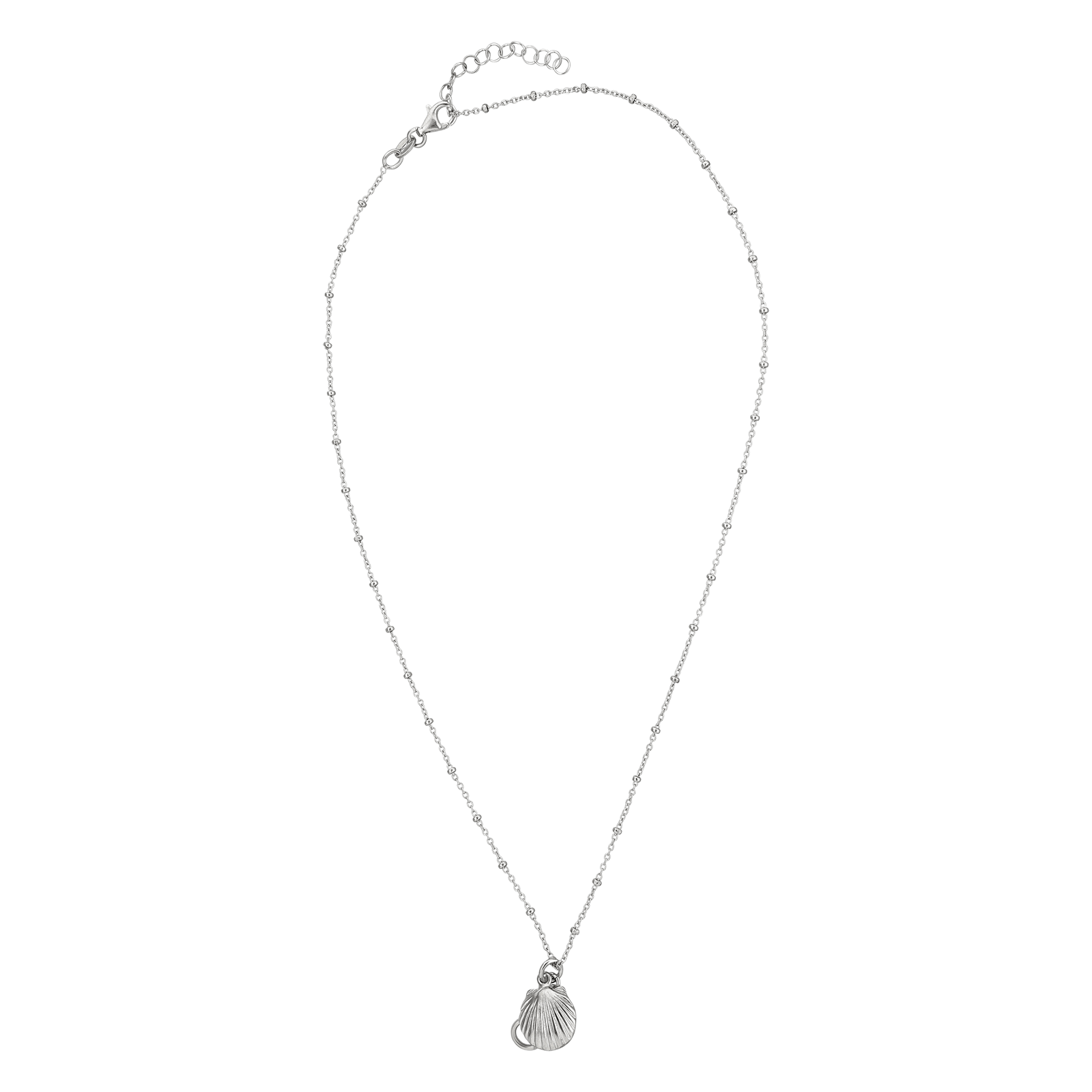 collier Argent blé breloque coquillage et perle 42 plus 3 centimètres