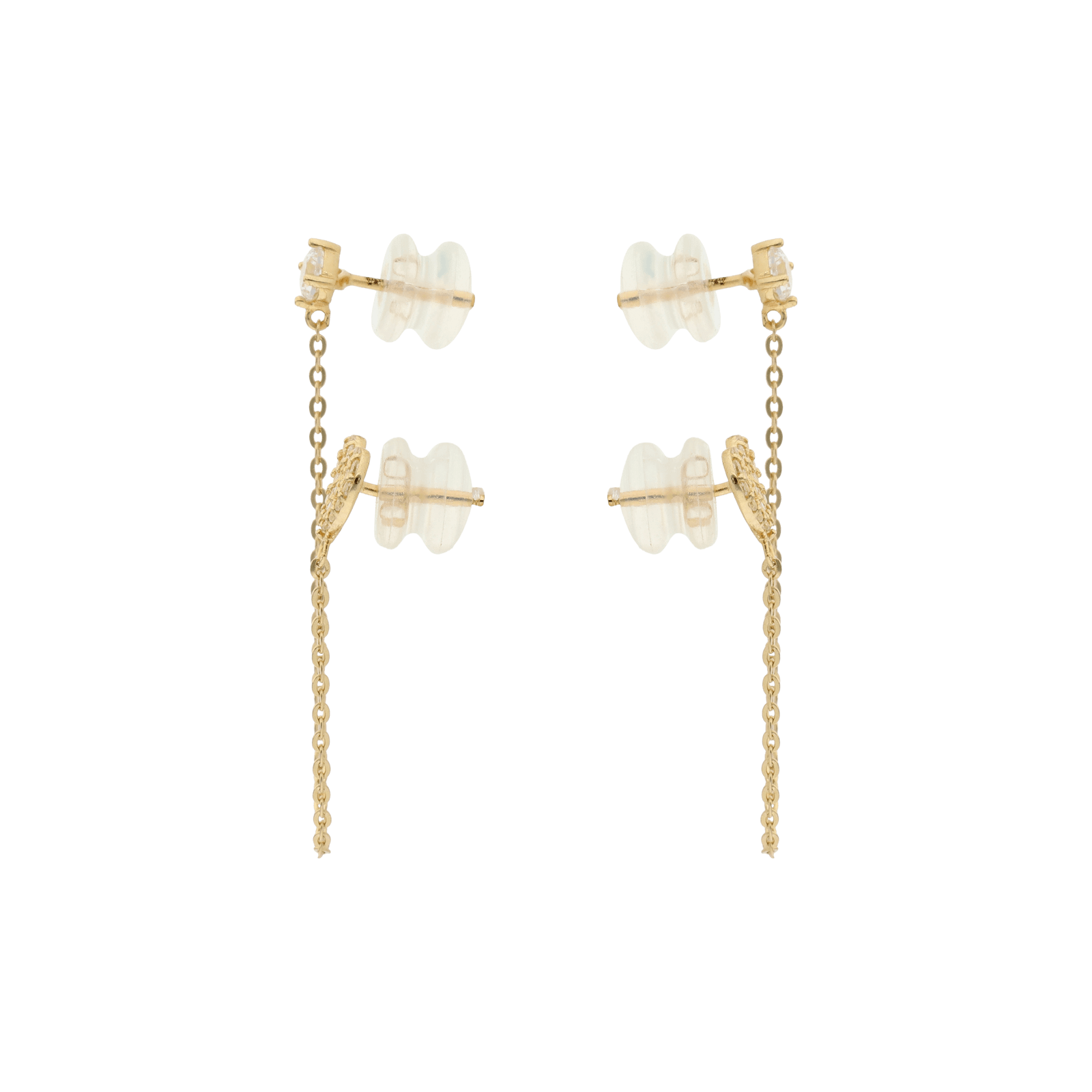 mono boucle d'oreille boucles d'oreilles clou oxyde de zirconium et chainette coeur sertie de zirconium