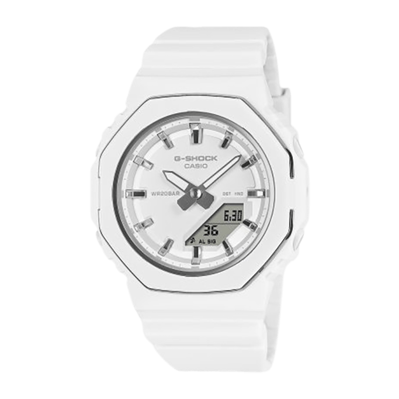 Montre Mixte Casio G-Shock Classic Boîtier/Bracelet Résine Blanc, fine bague métallique  Analogique-Digitale