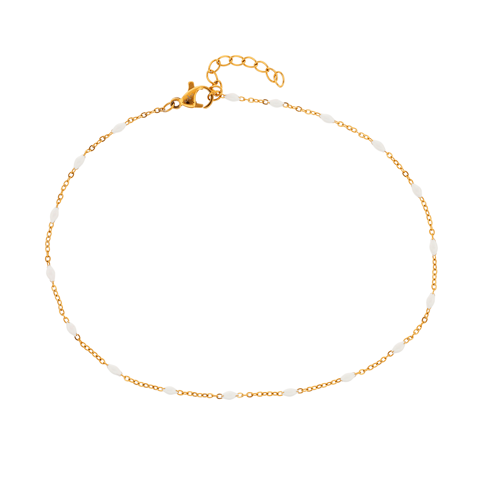 chaîne cheville acier jaune olives email blanc 2mm 1.2mm 25a28cm