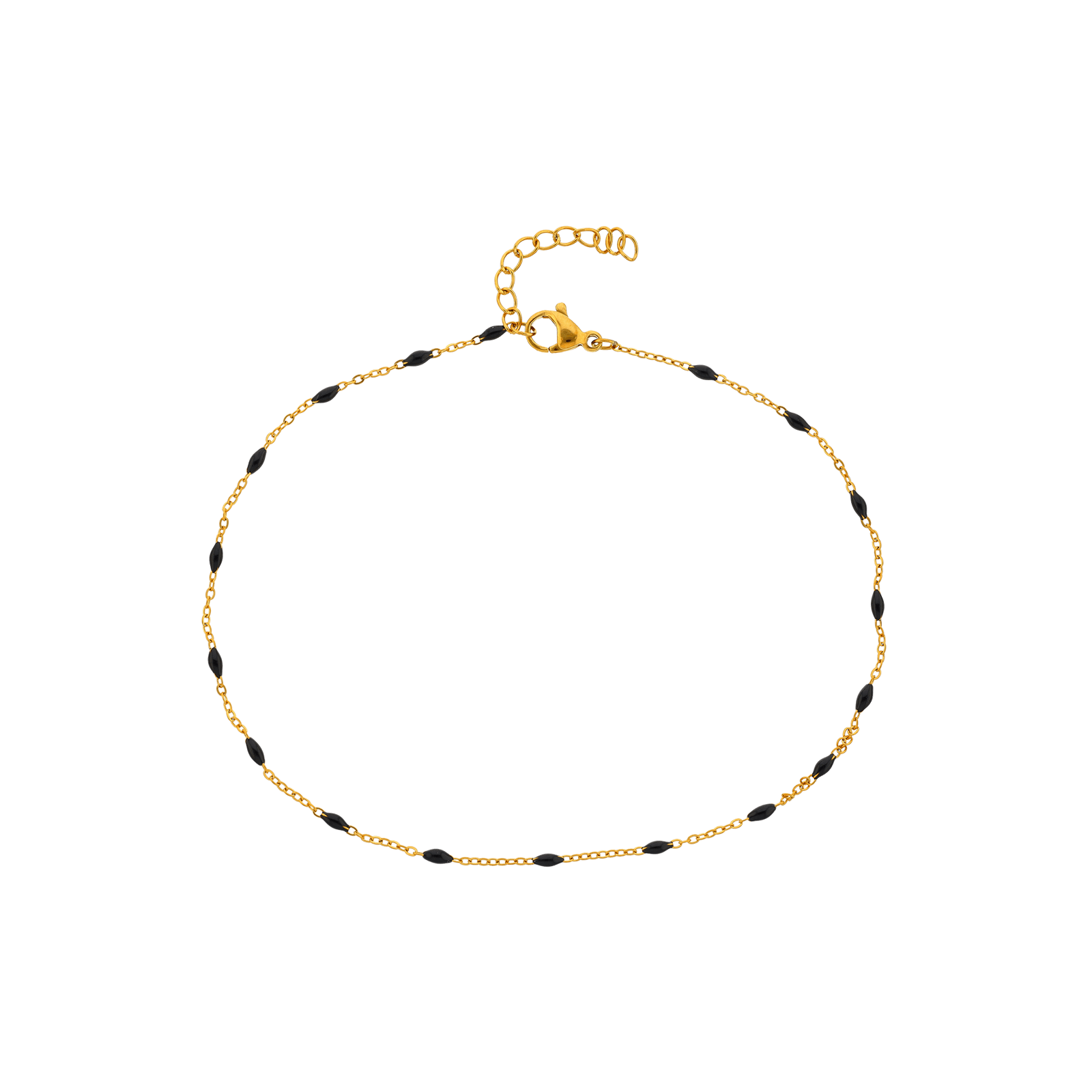 chaîne cheville callas acier doré boules époxy noires 25 plus 3 mm