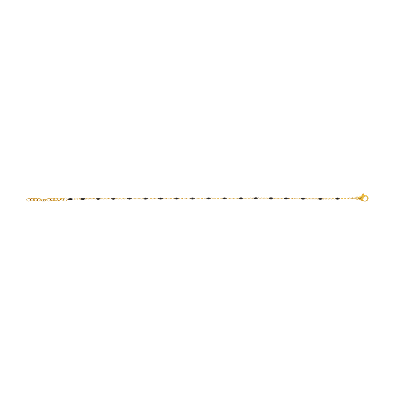 chaîne cheville callas acier doré boules époxy noires 25 plus 3 mm