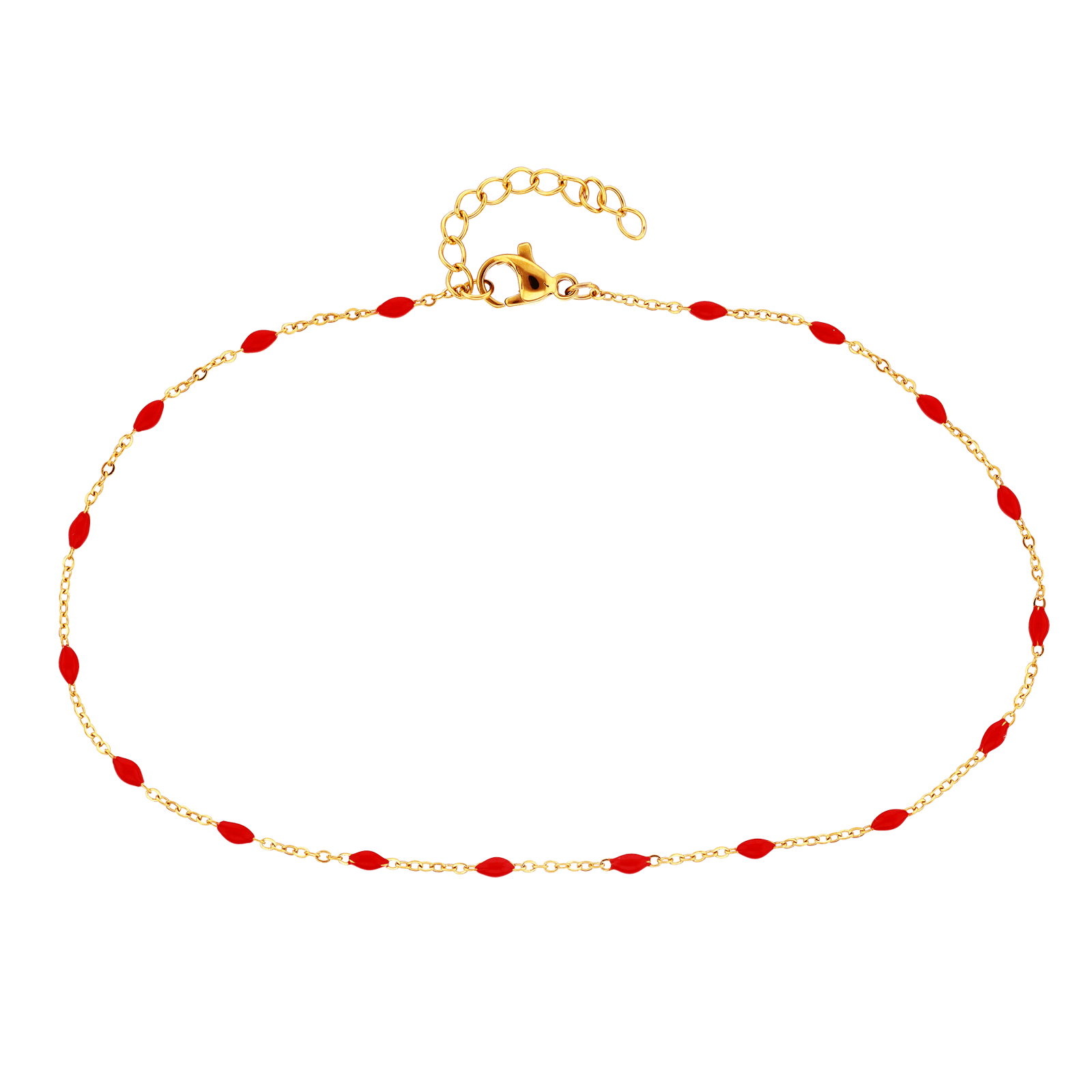 chaîne cheville acier jaune olives email rouge 2mm 1.2mm 25a28cm