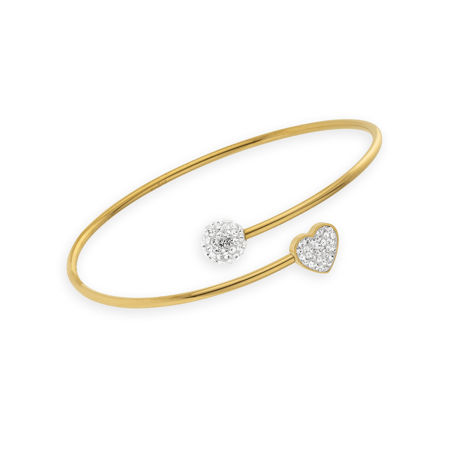 jonc callas acier tube croisé 1 boule et coeur cristal acier doré
