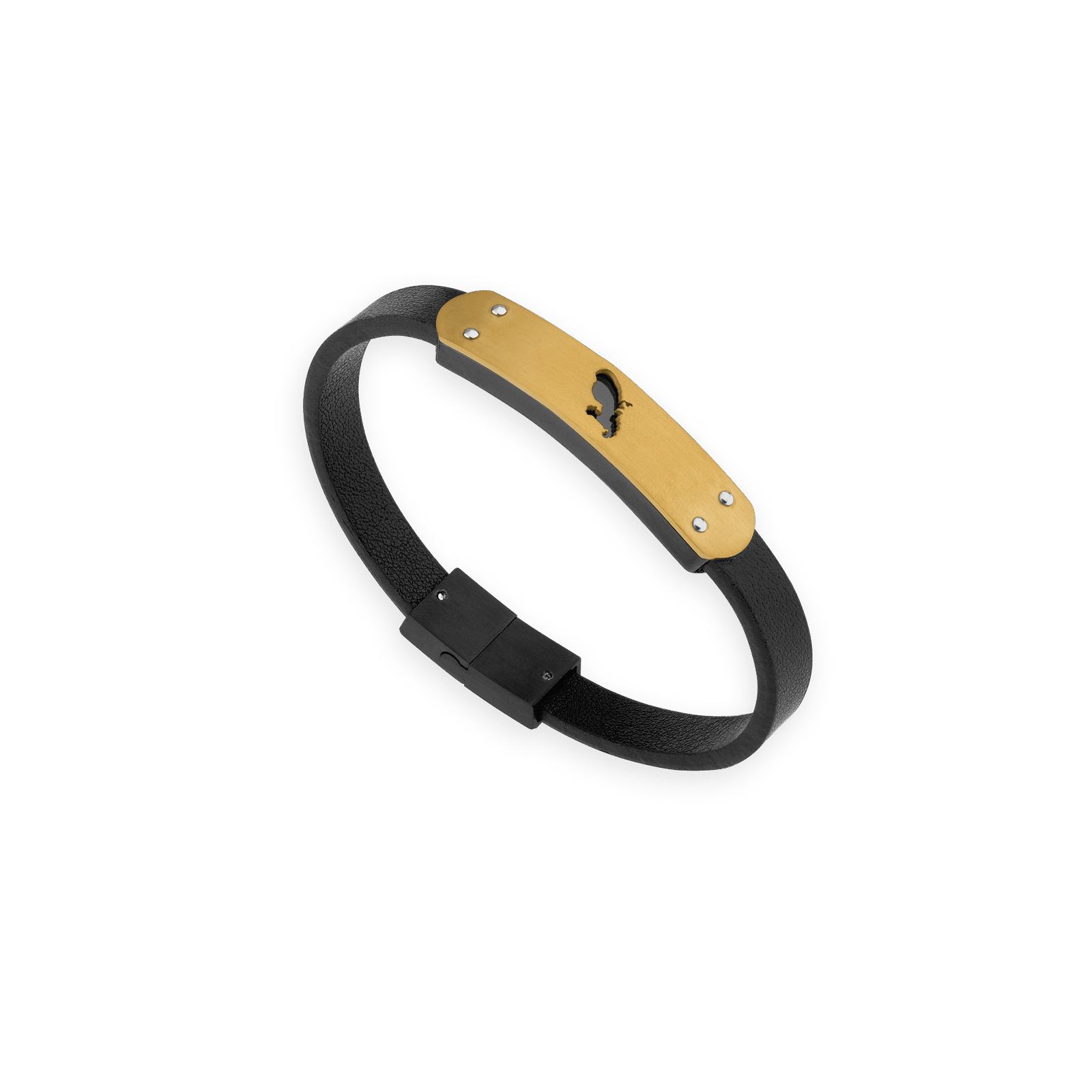 Bracelet Acier Jaune Carte Martinique Silicone Noir