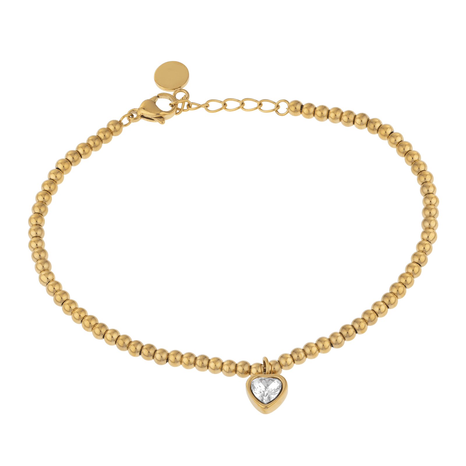 Bracelet Callas Acier doré Chaîne blé et Breloque coeur Cristal blanc 17+2 centimètres