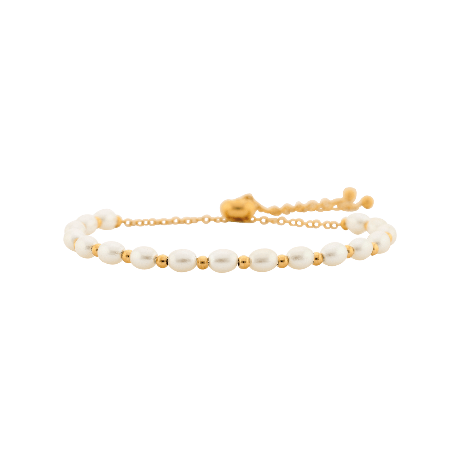 Bracelet Callas Acier doré ajustable perles et boule 24cm
