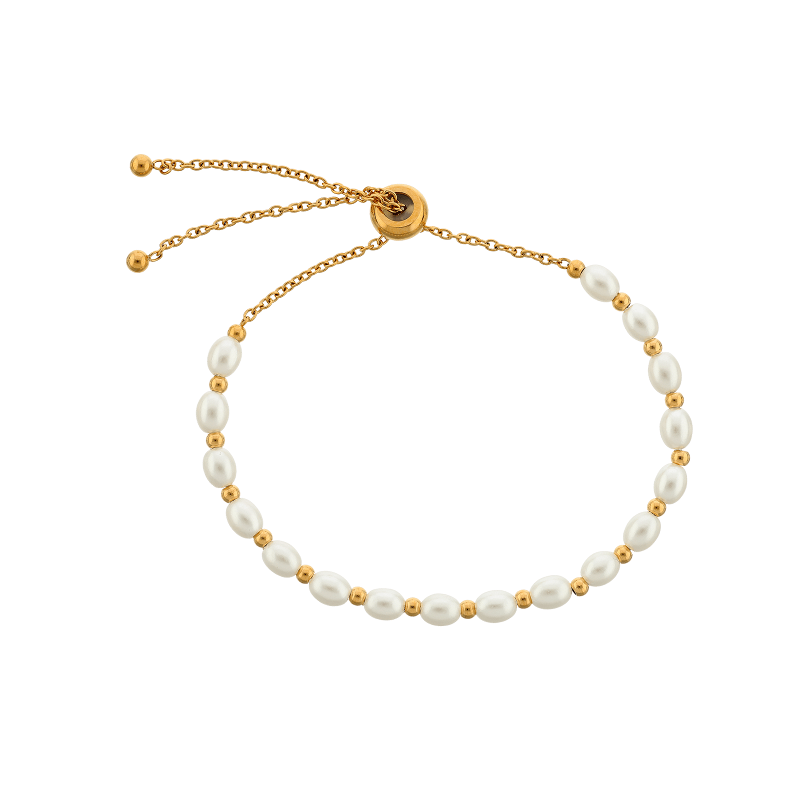 Bracelet Callas Acier doré ajustable perles et boule 24cm