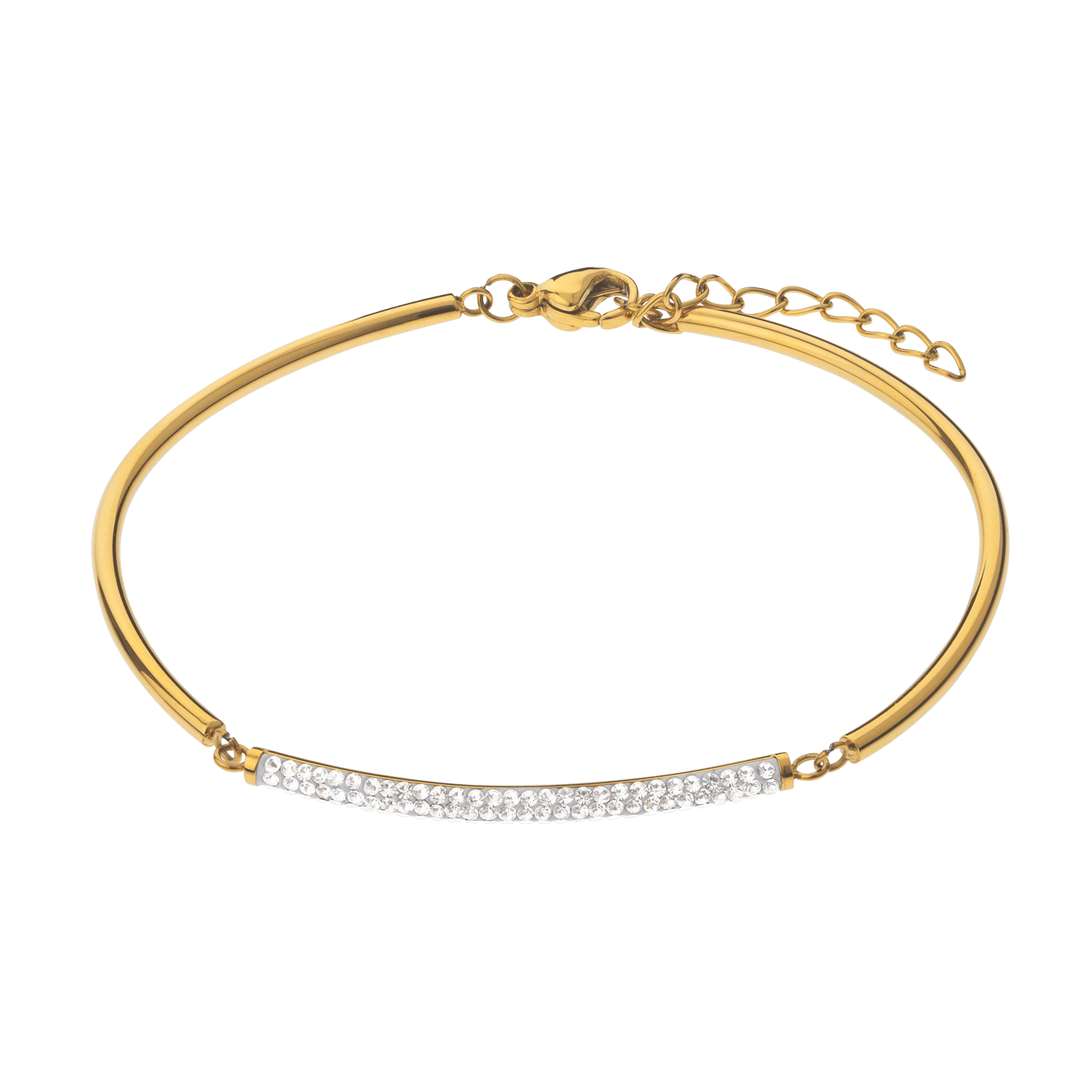 Bracelet Callas Acier doré tube articulé centre Cristal 17 plus 3 centimètres