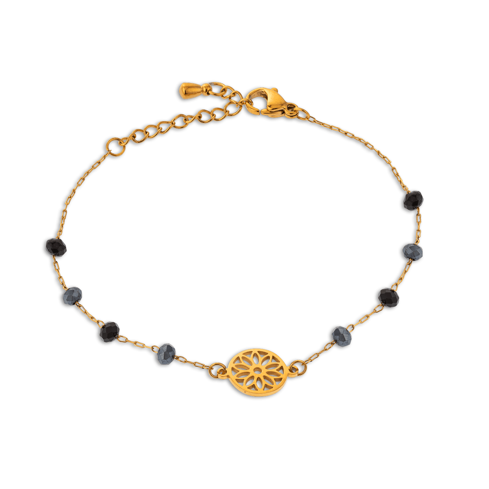 Bracelet Acier Jaune Pierres Synthétiques et Rosace