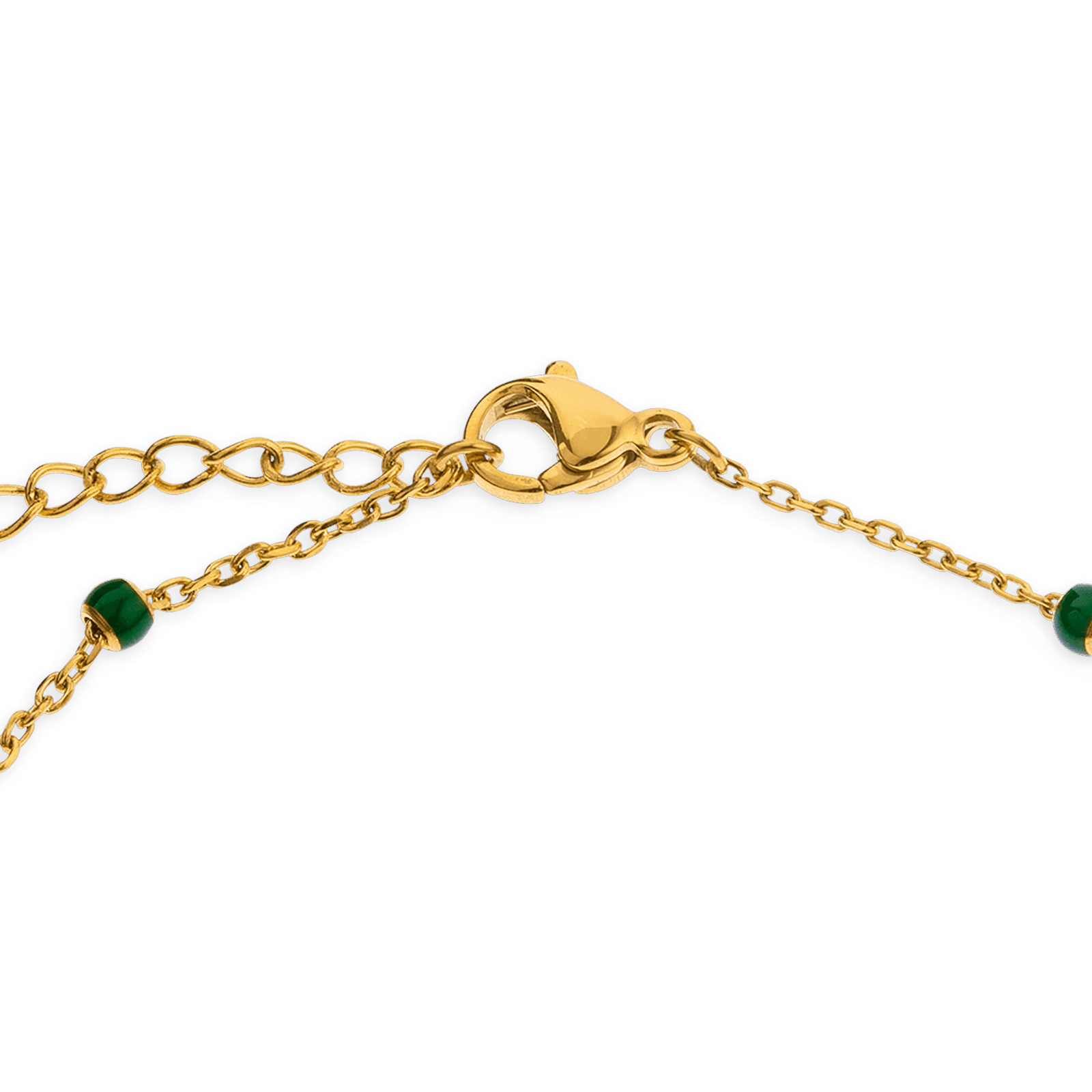 Bracelet Acier Jaune Chaîne Boules Email Vert Feuille