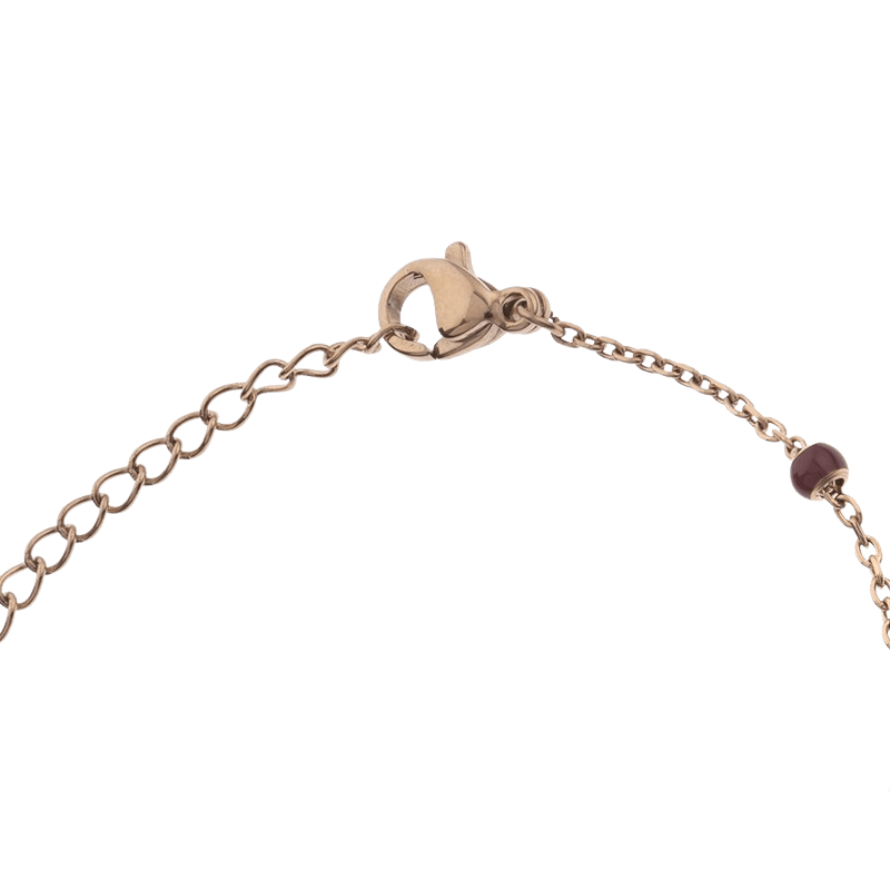 bracelet acier femme callas acier ion plating rose et boules époxy rouges pendentif coeur 17+3 cm