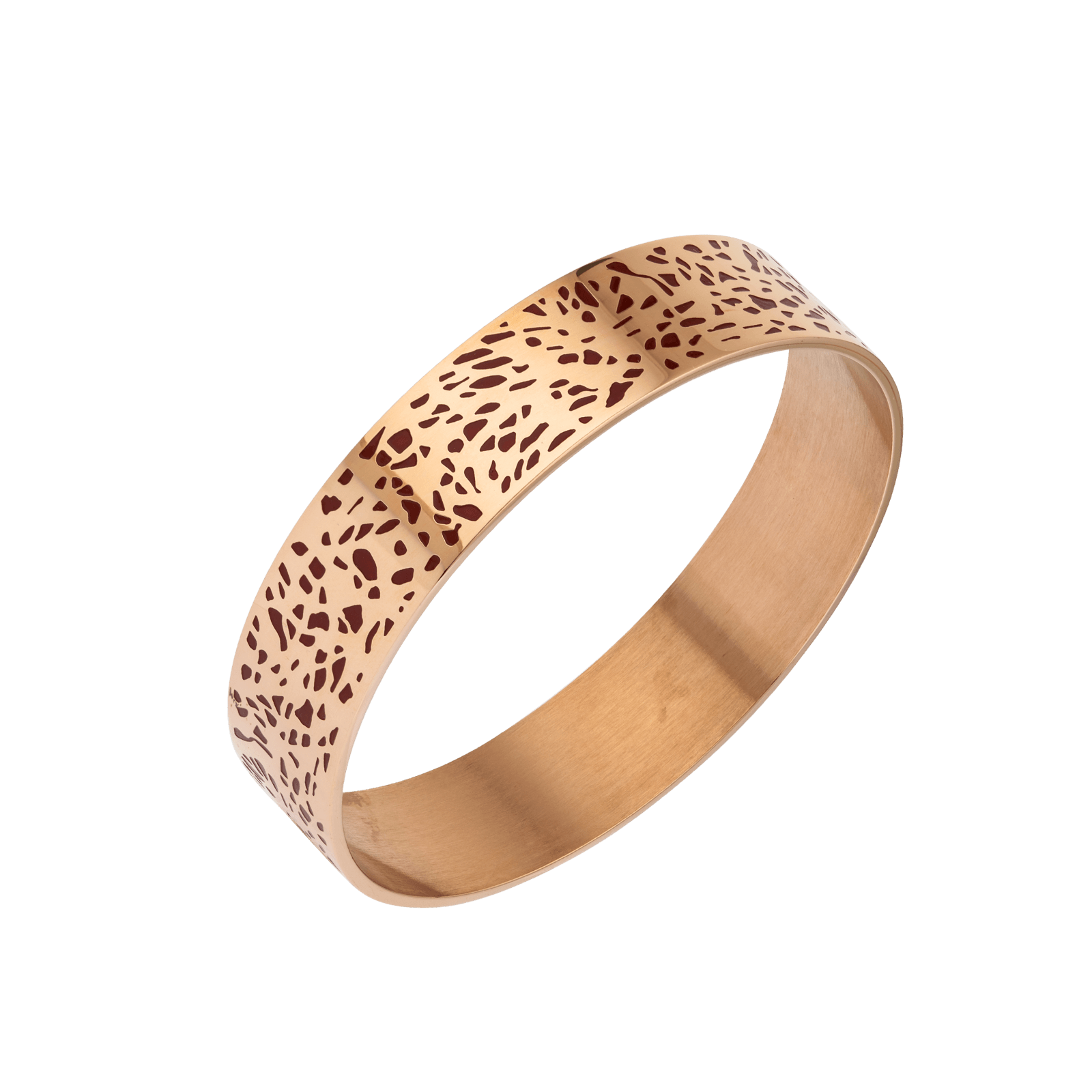 bracelet acier femme jonc callas émail rouge largeur 15 mm, diamètre 64 mm ion plating rose
