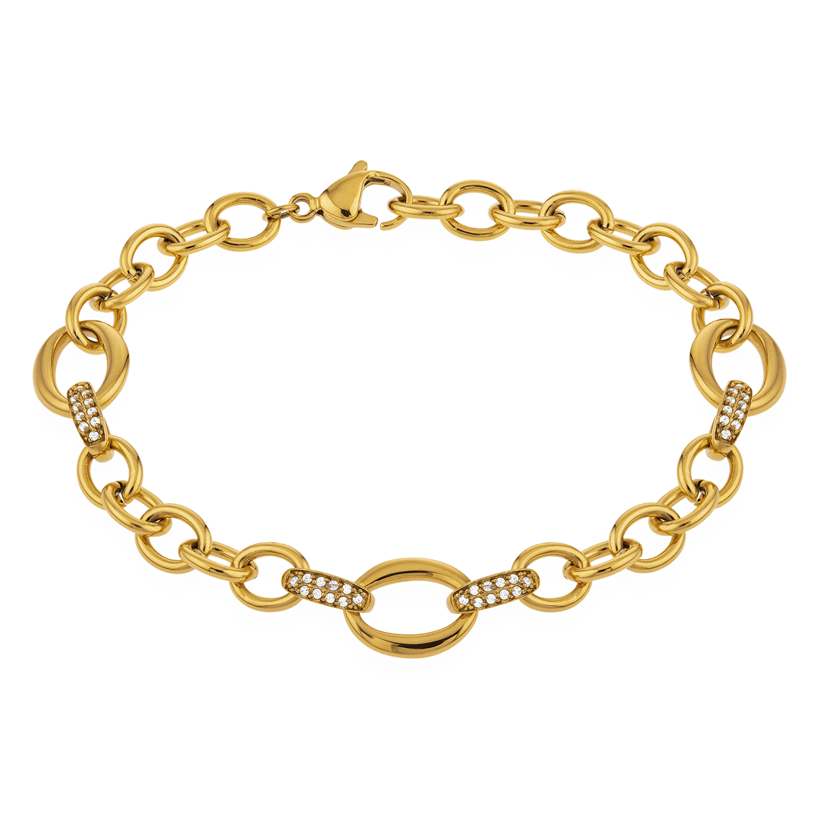 bracelet acier femme callas acier ion plating gold maille fantaisie et oxyde de zirconium 22cm