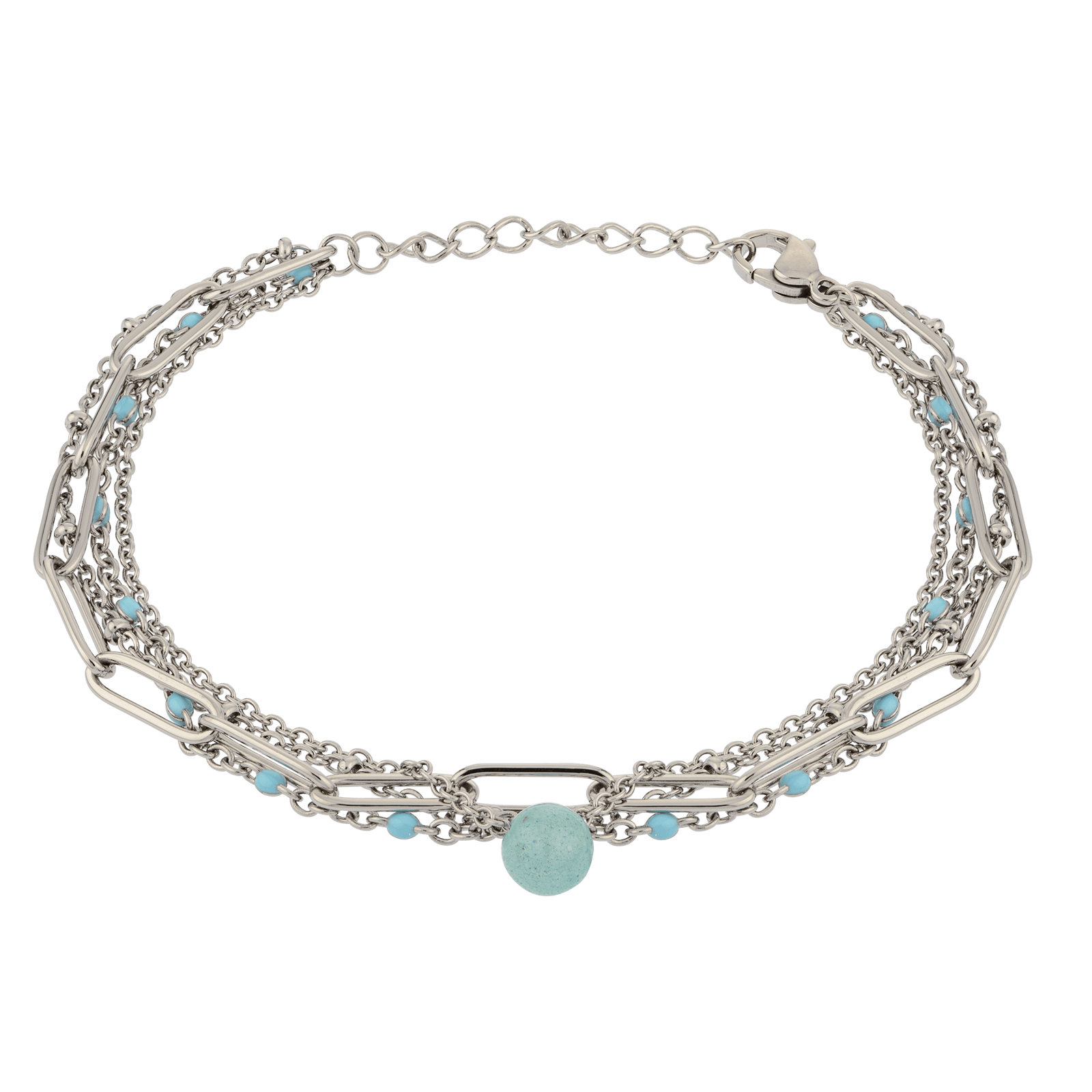 bracelet acier femme callas acier multiple rangs et quartz bleu 18+3cm