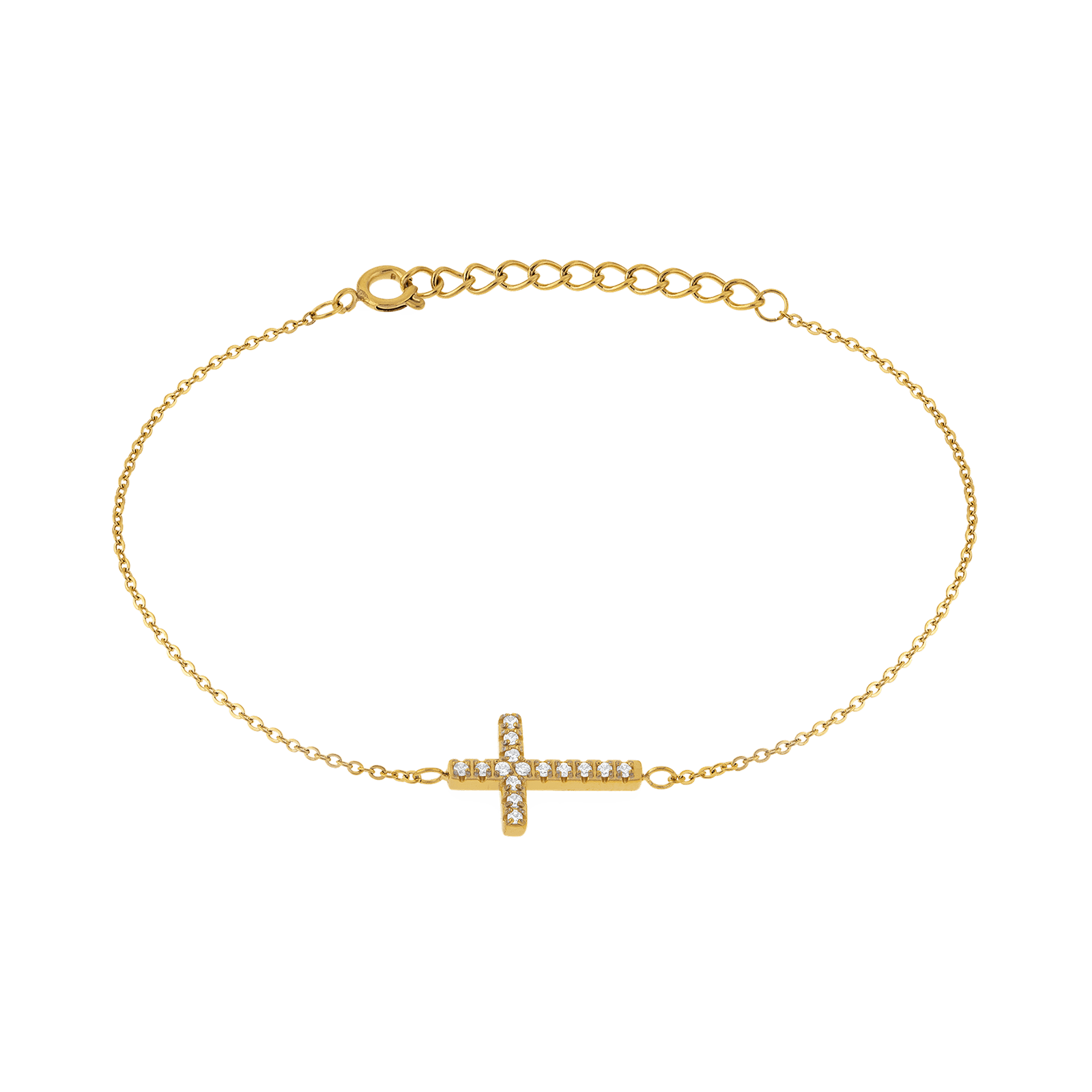 Bracelet Callas centre Croix et Oxyde de Zirconium 18 plus 3 centimètres Acier doré