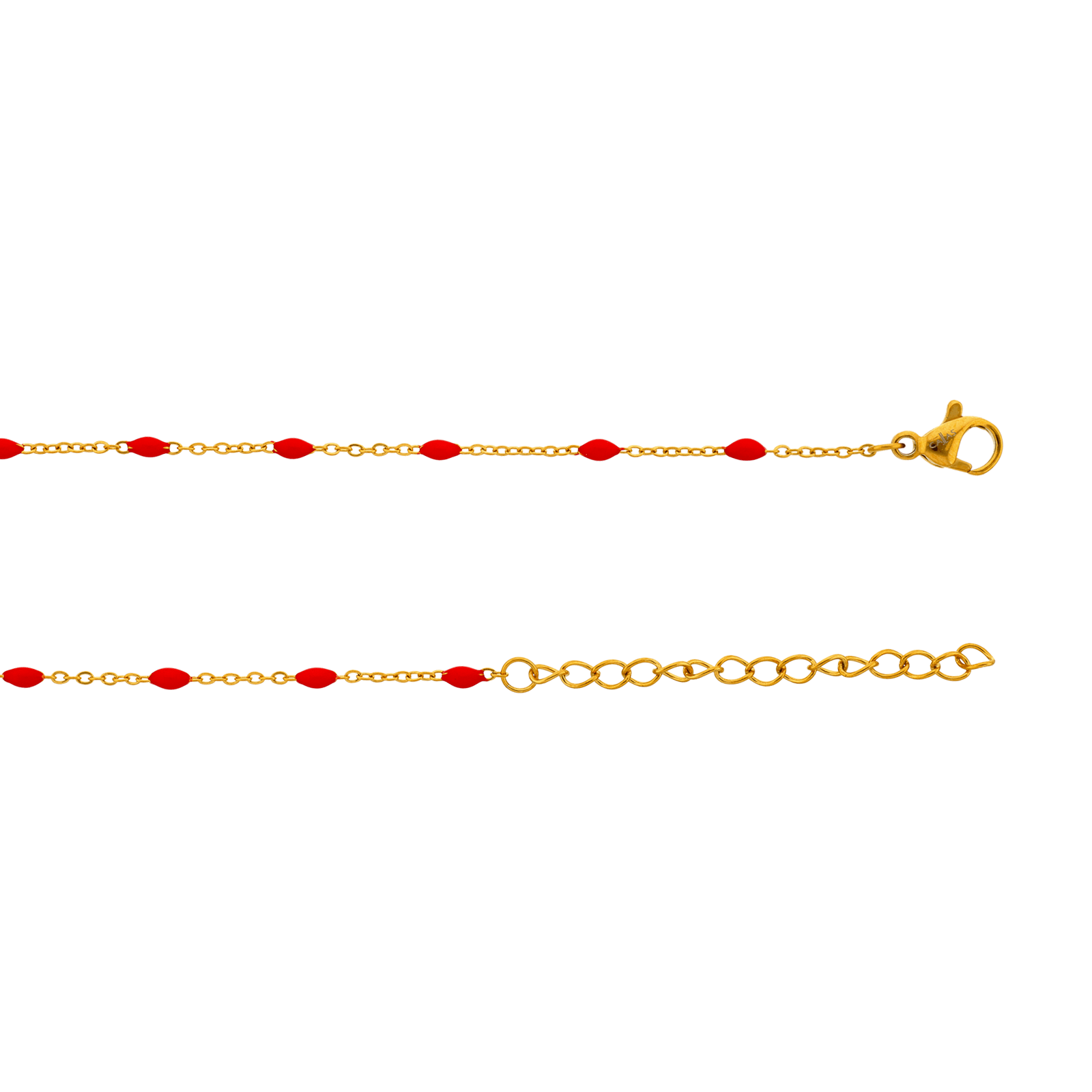 bracelet callas acier doré boules époxy rouges 16 plus 4 mm