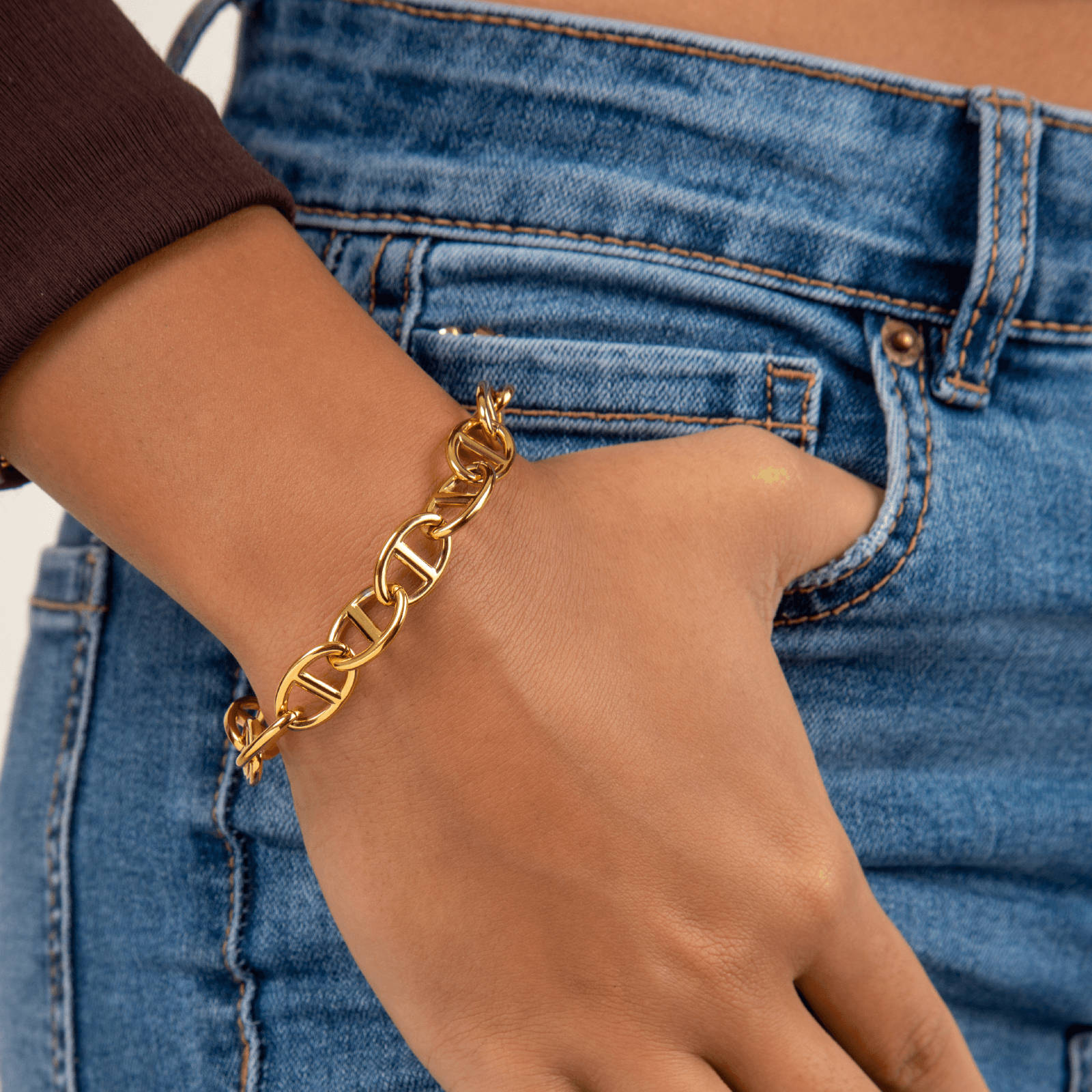 Bracelet Acier Jaune 21cm Maille Marine