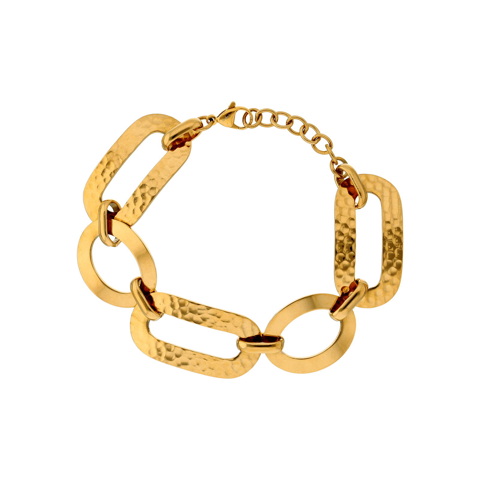 Bracelet Callas Acier doré ovale martelée 17.5 plus 3 centimètres tag
