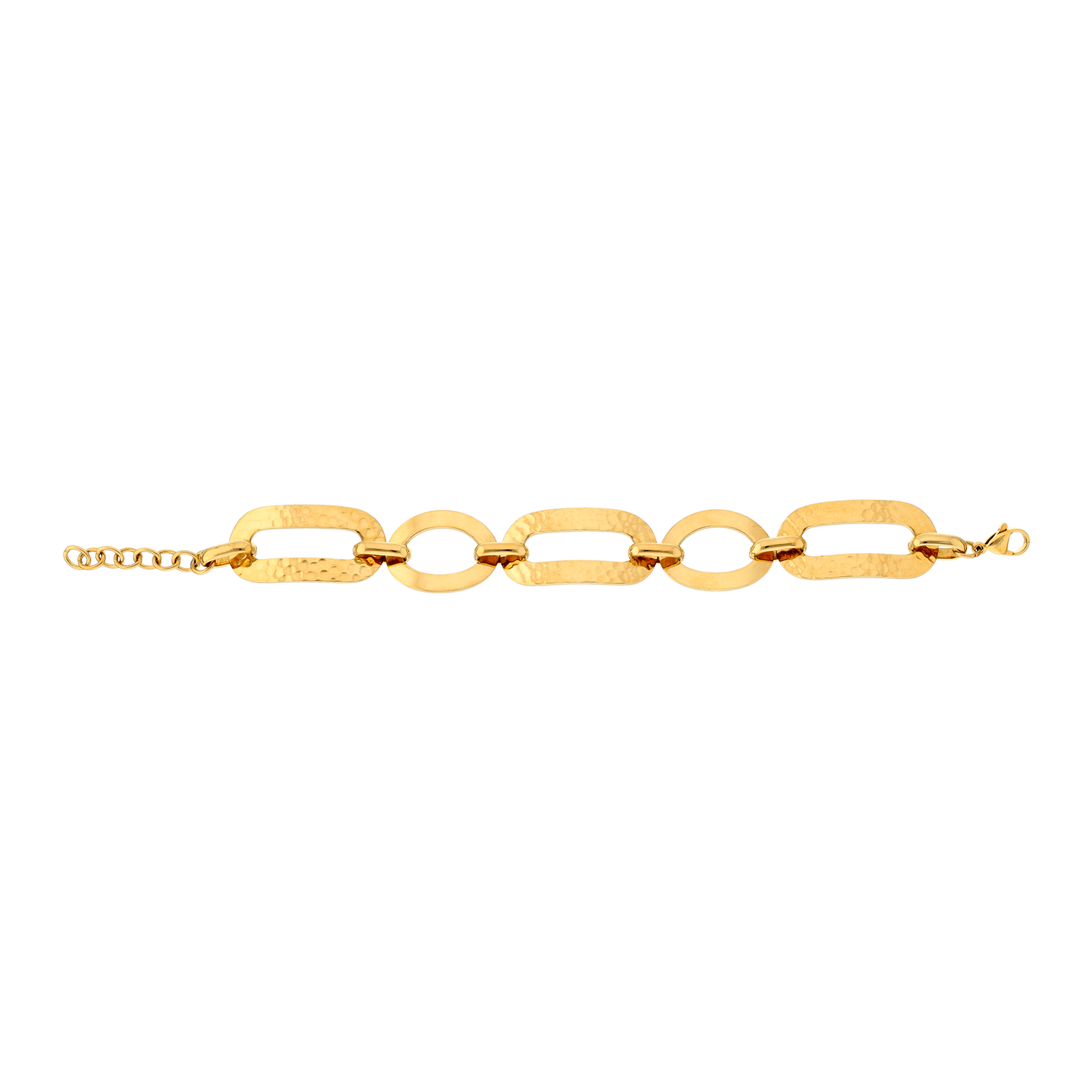 Bracelet Callas Acier doré ovale martelée 17.5 plus 3 centimètres tag