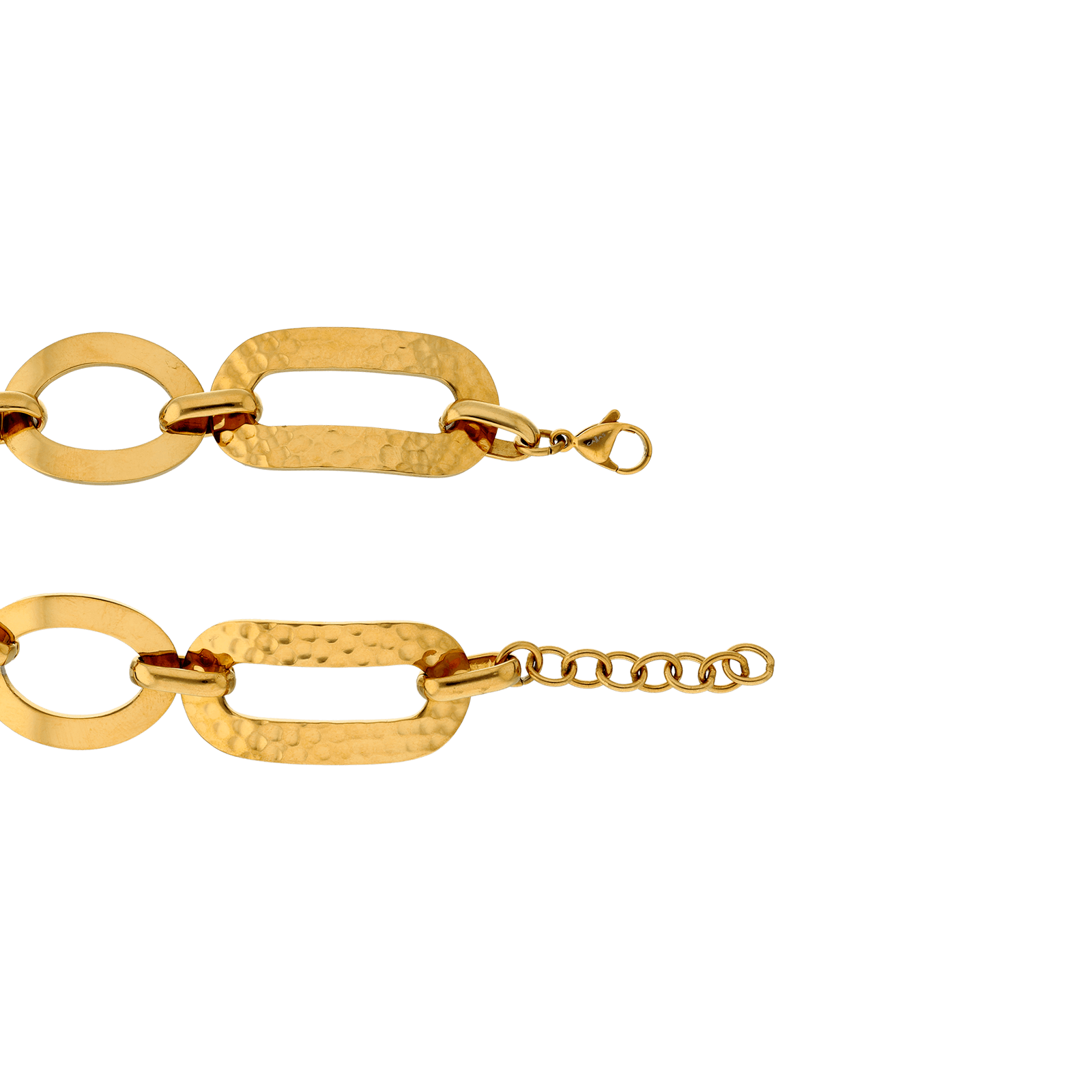 Bracelet Callas Acier doré ovale martelée 17.5 plus 3 centimètres tag