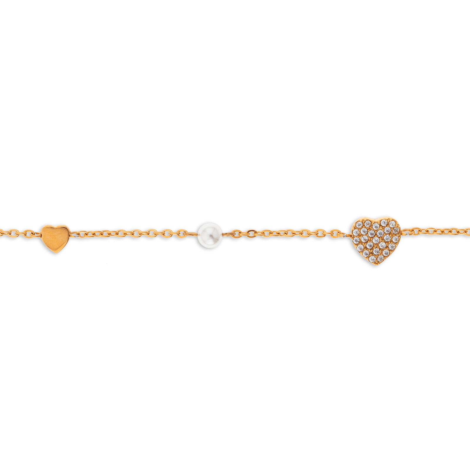 Bracelet Acier Jaune Perle Fantaisie et Cœur Zirconium