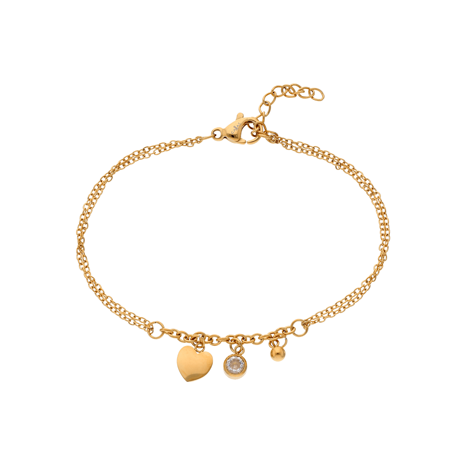 bracelet callas acier doré breloques blé et coeur et zirconia cubique 16 plus 3 mm