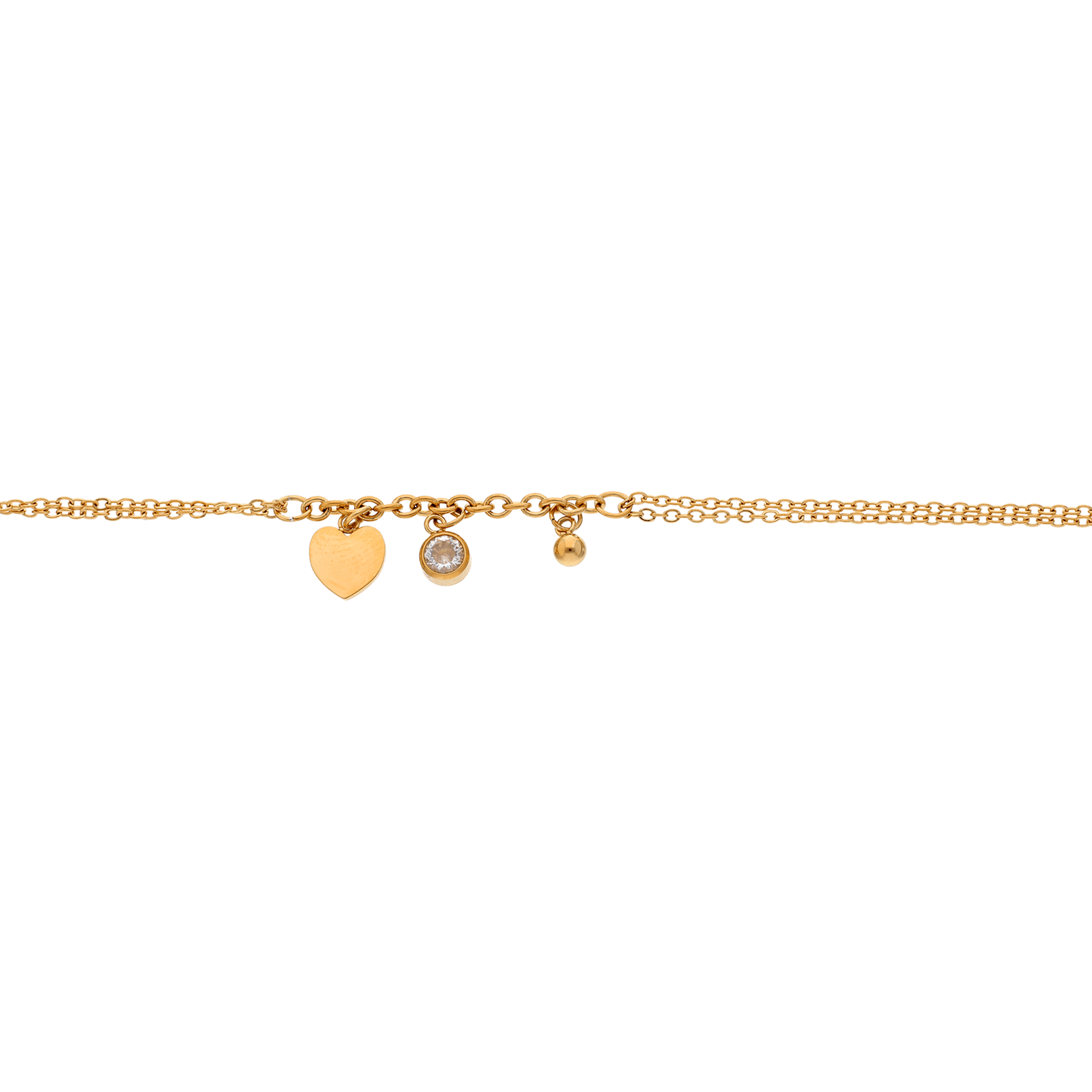bracelet callas acier doré breloques blé et coeur et zirconia cubique 16 plus 3 mm