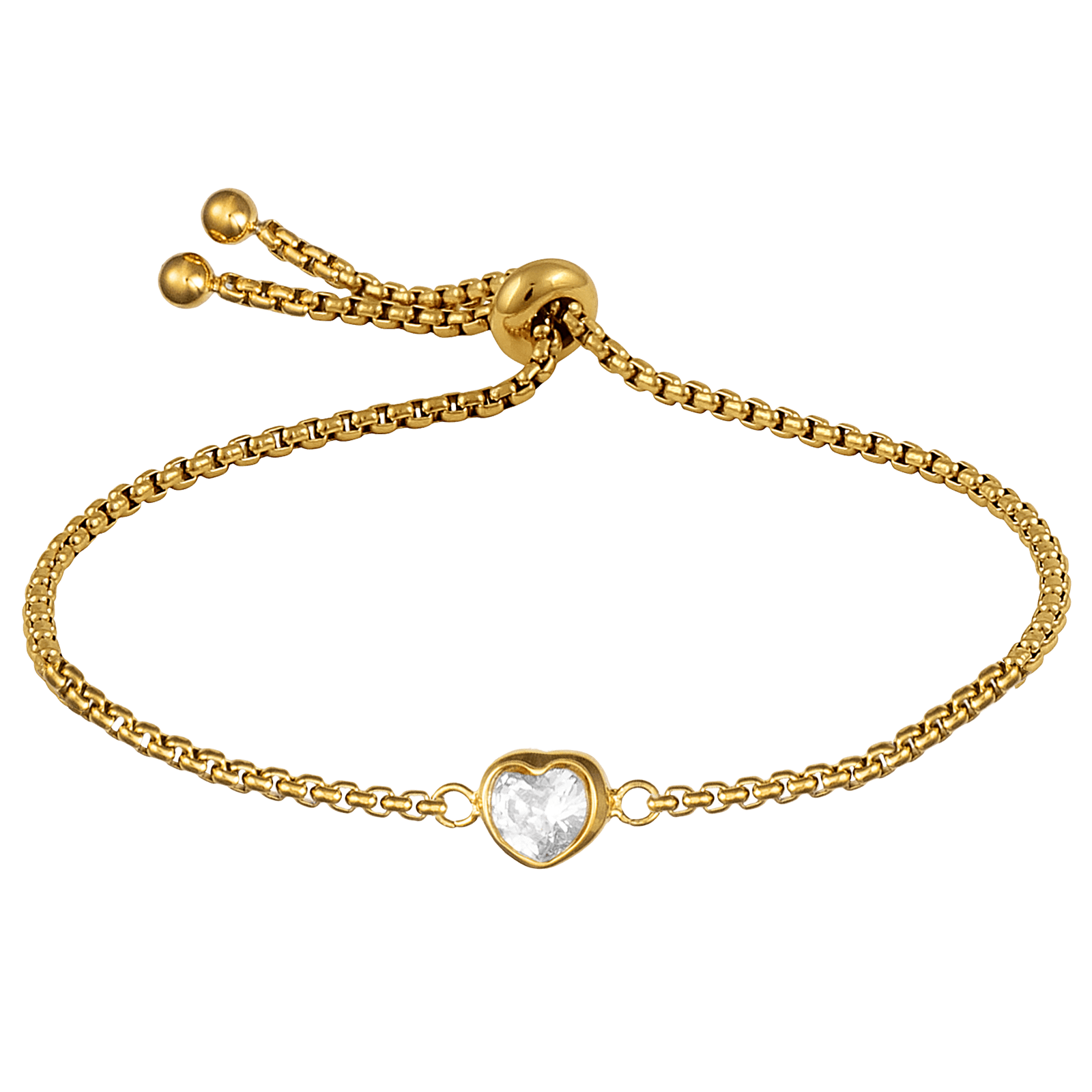 Bracelet Callas Acier doré ajustable Centre coeur Cristal 4x4mm 24cm