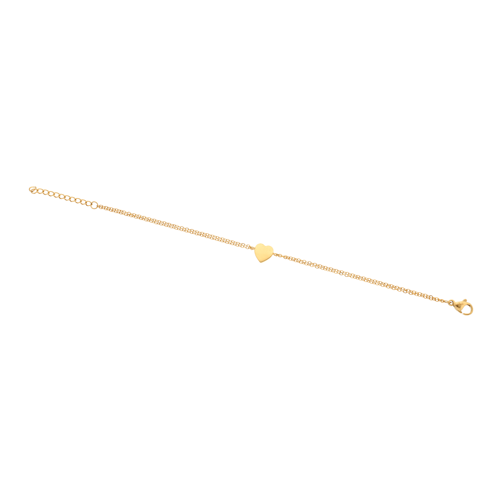 Bracelet Callas Acier doré Chaîne 2 rangs coeur sertie Oxyde de Zirconium 16 plus 3 centimètres