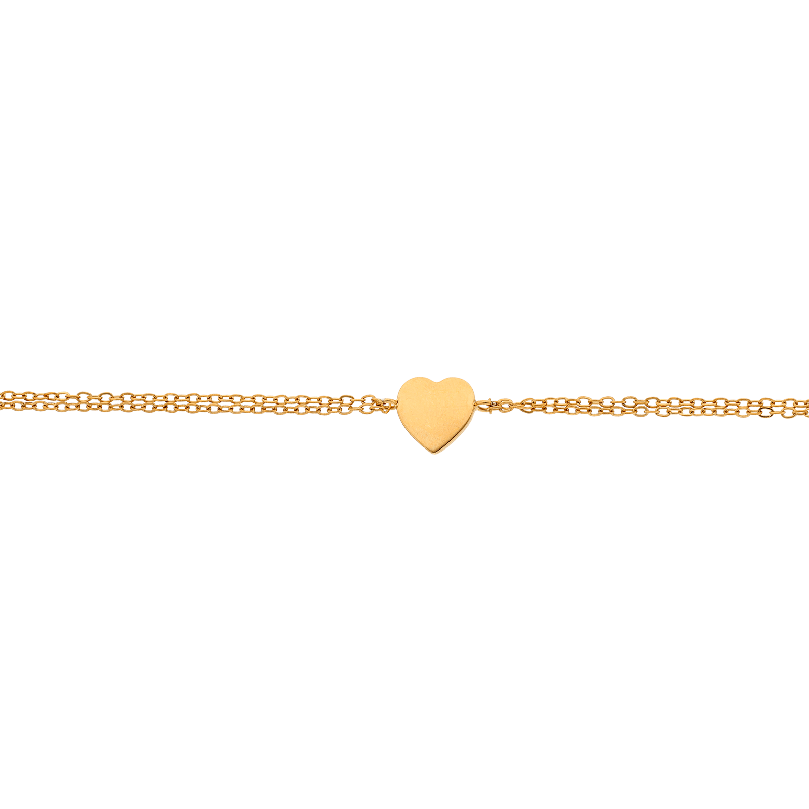Bracelet Callas Acier doré Chaîne 2 rangs coeur sertie Oxyde de Zirconium 16 plus 3 centimètres